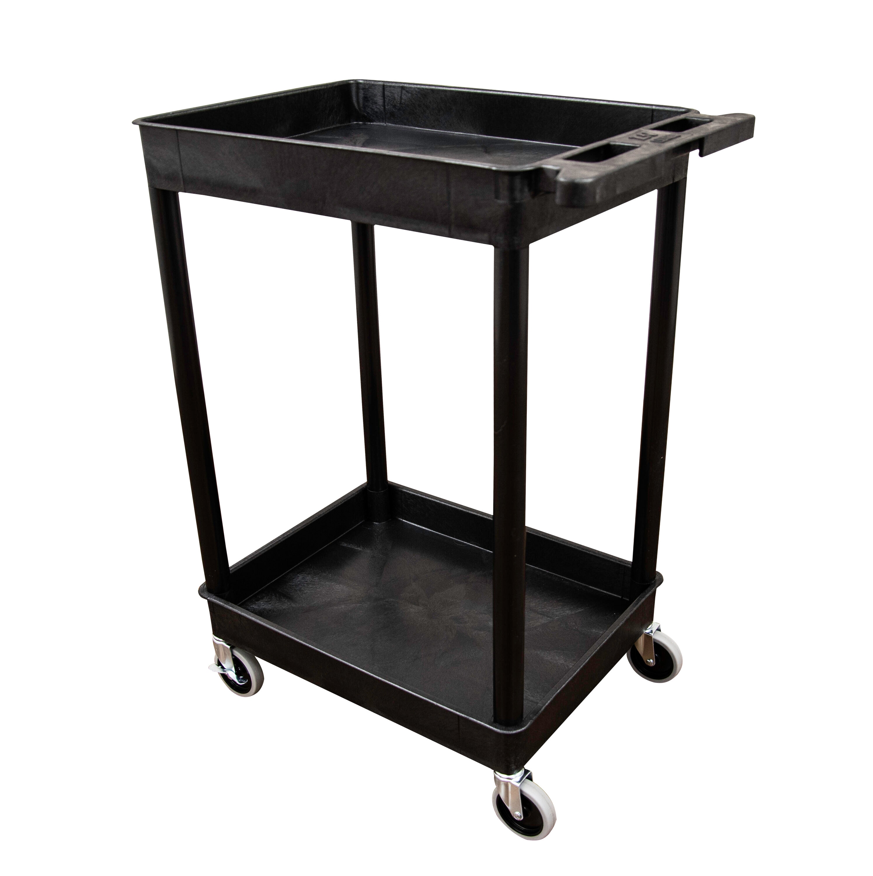 Black HDPE 2-Shelf Utility Cart with 4" Wheels