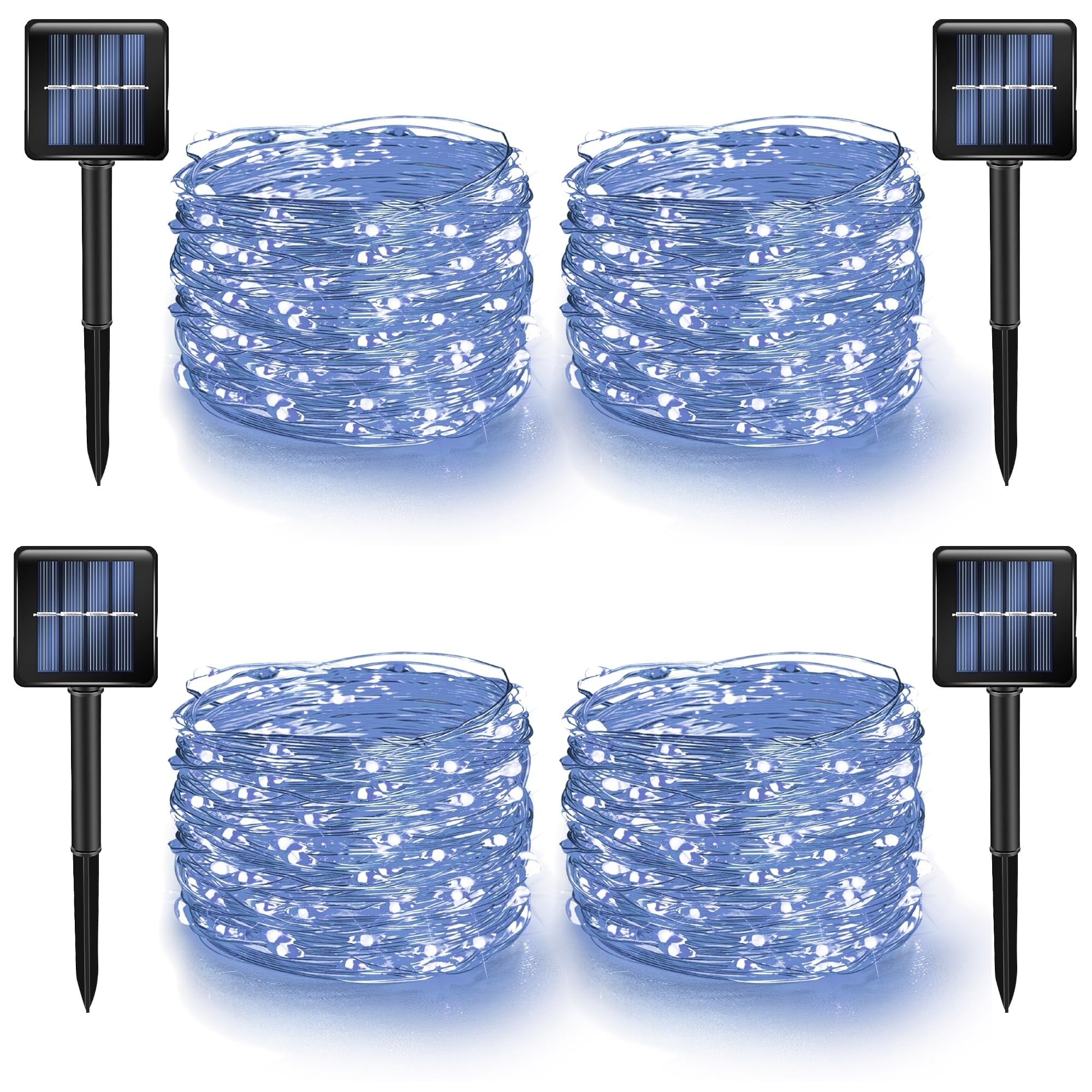 Vrbgify  4 pack solar string lights outdoor 160FT 480LED waterproof fairy lights 8 lighting modes silver wire for Christmas patio yard tree