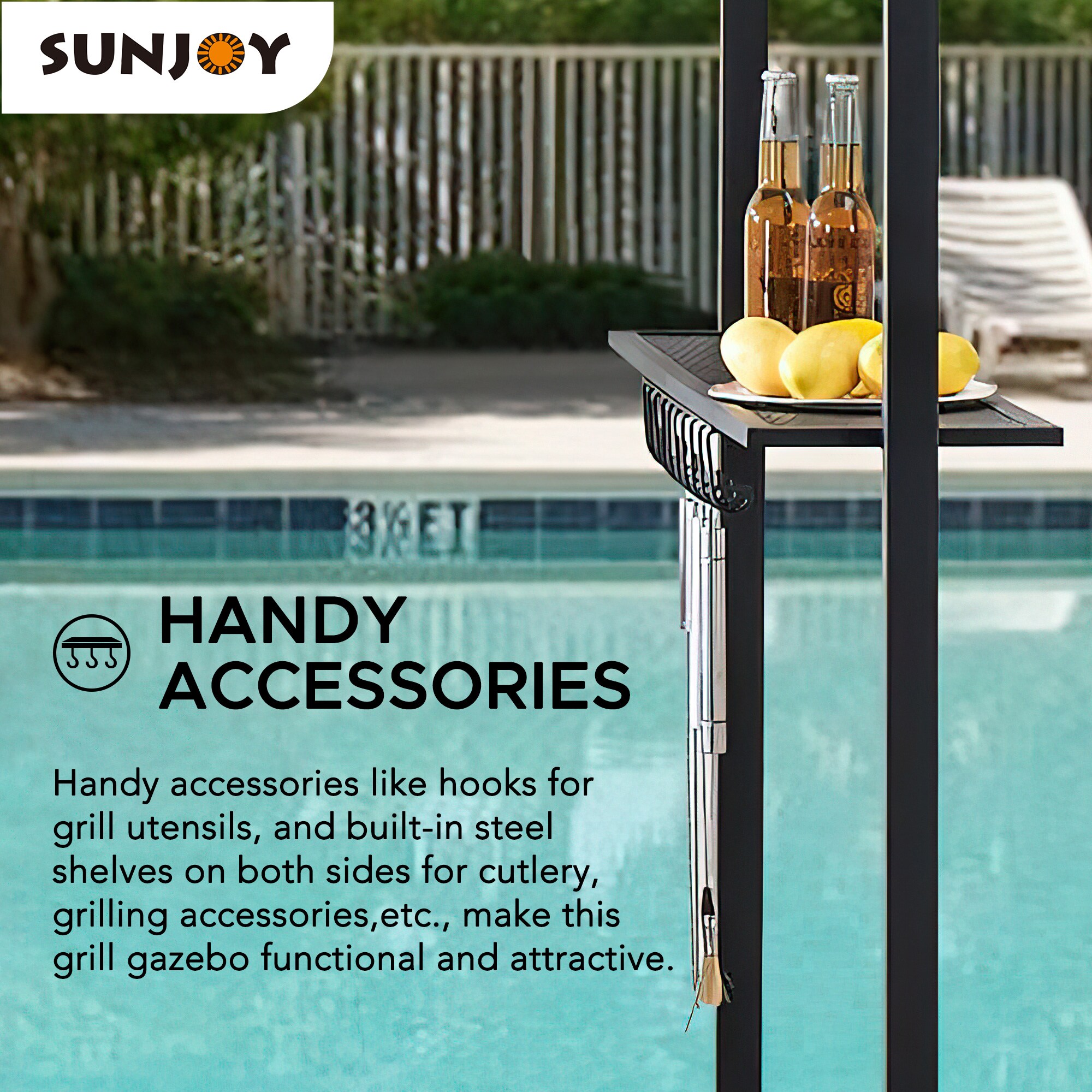 Sunjoy Black Hanging Storage Wall Shelf with Hooks