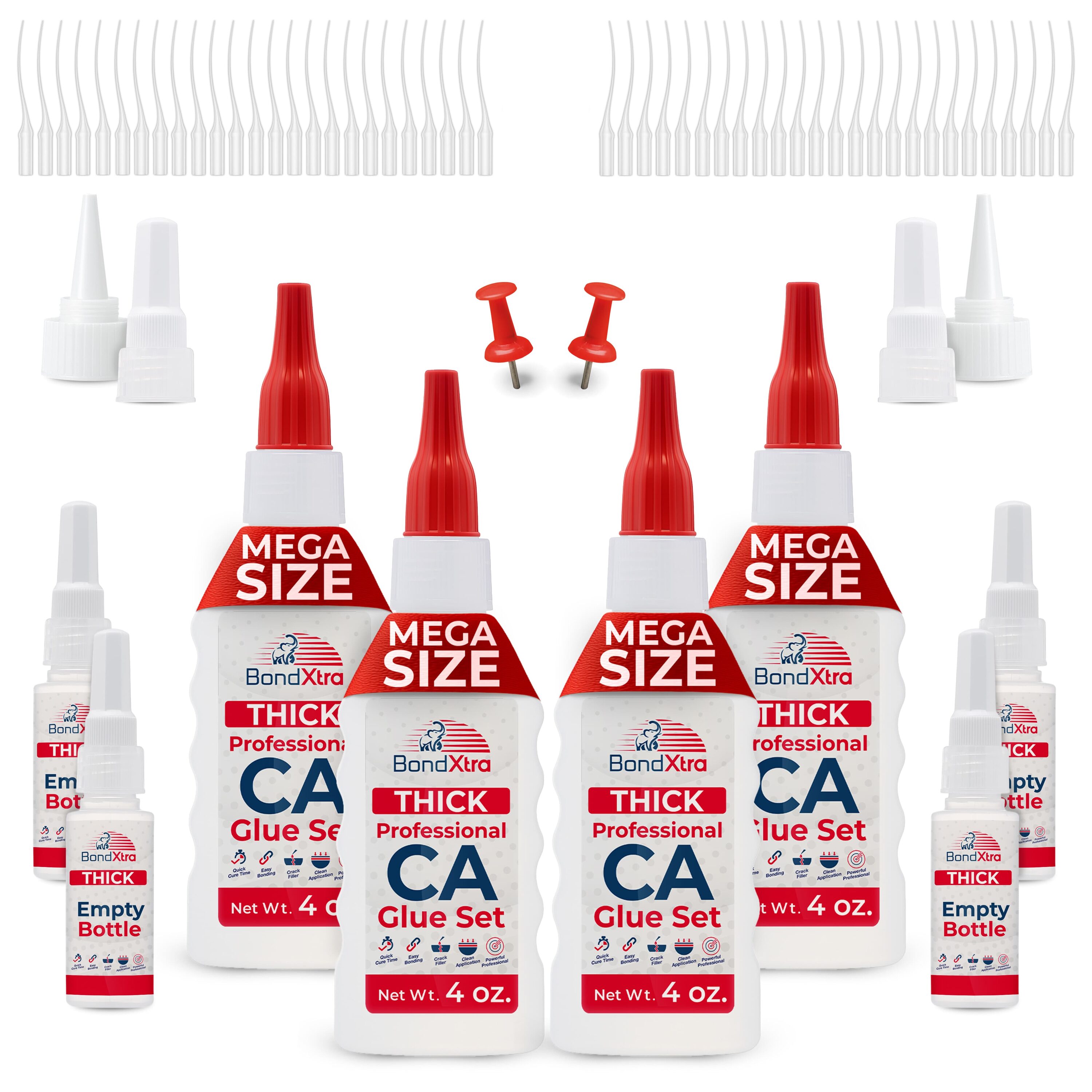 BondXtra BX16 CA Super Glue 16 oz Large Size Clear Thick Viscosity Cyanoacrylate Adhesive with Microtips Industrial Grade Glue for Woodworking and DIY Projects #BX-CA-THICK-16OZ-1PK