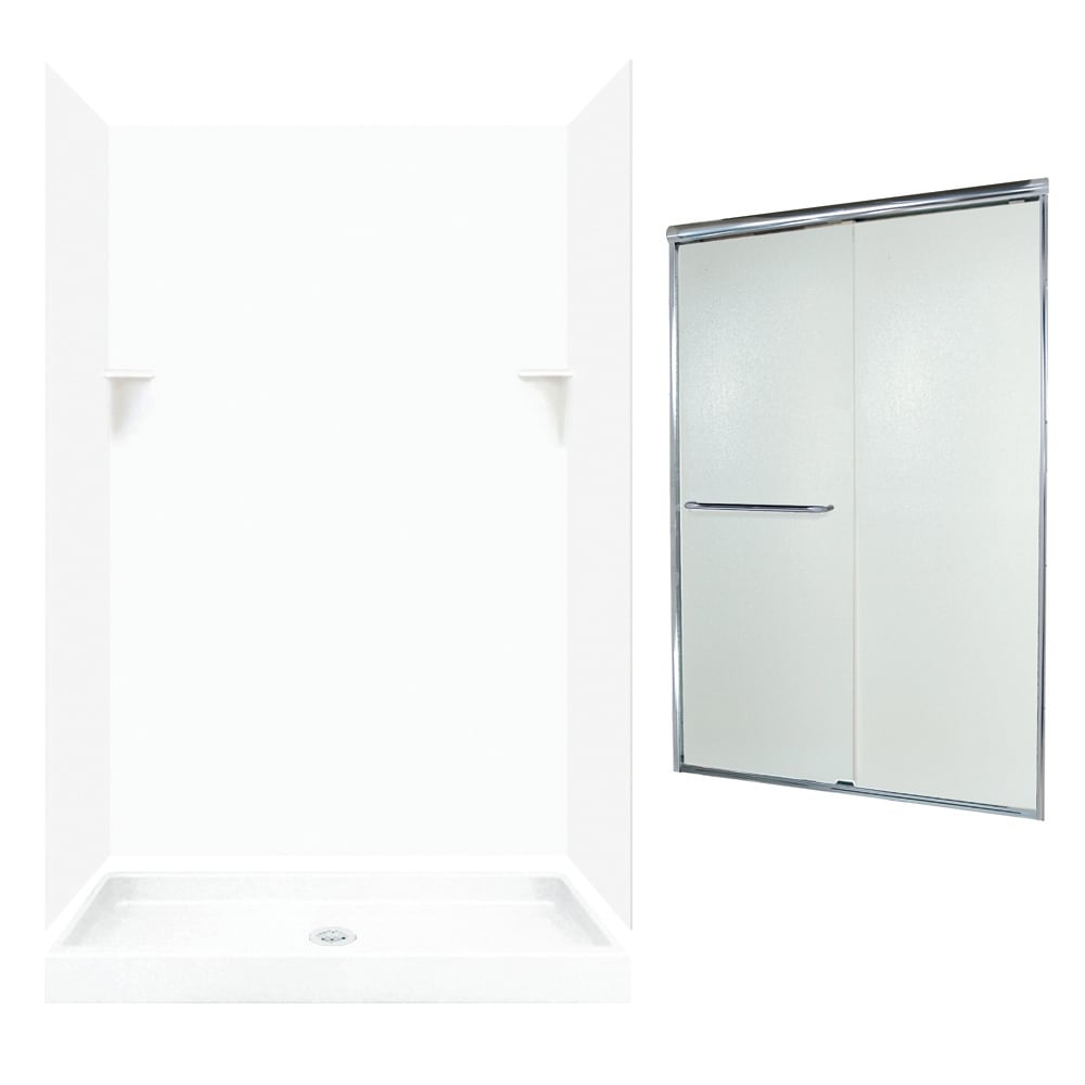 SWAN SSP3248010-M46570CR 5 -Piece 32-in W x 48-in L x 72-in H Rectangular Alcove shower kit ( Center Drain) Base, Wall, Door and Drain Included Chrome Hardware Included