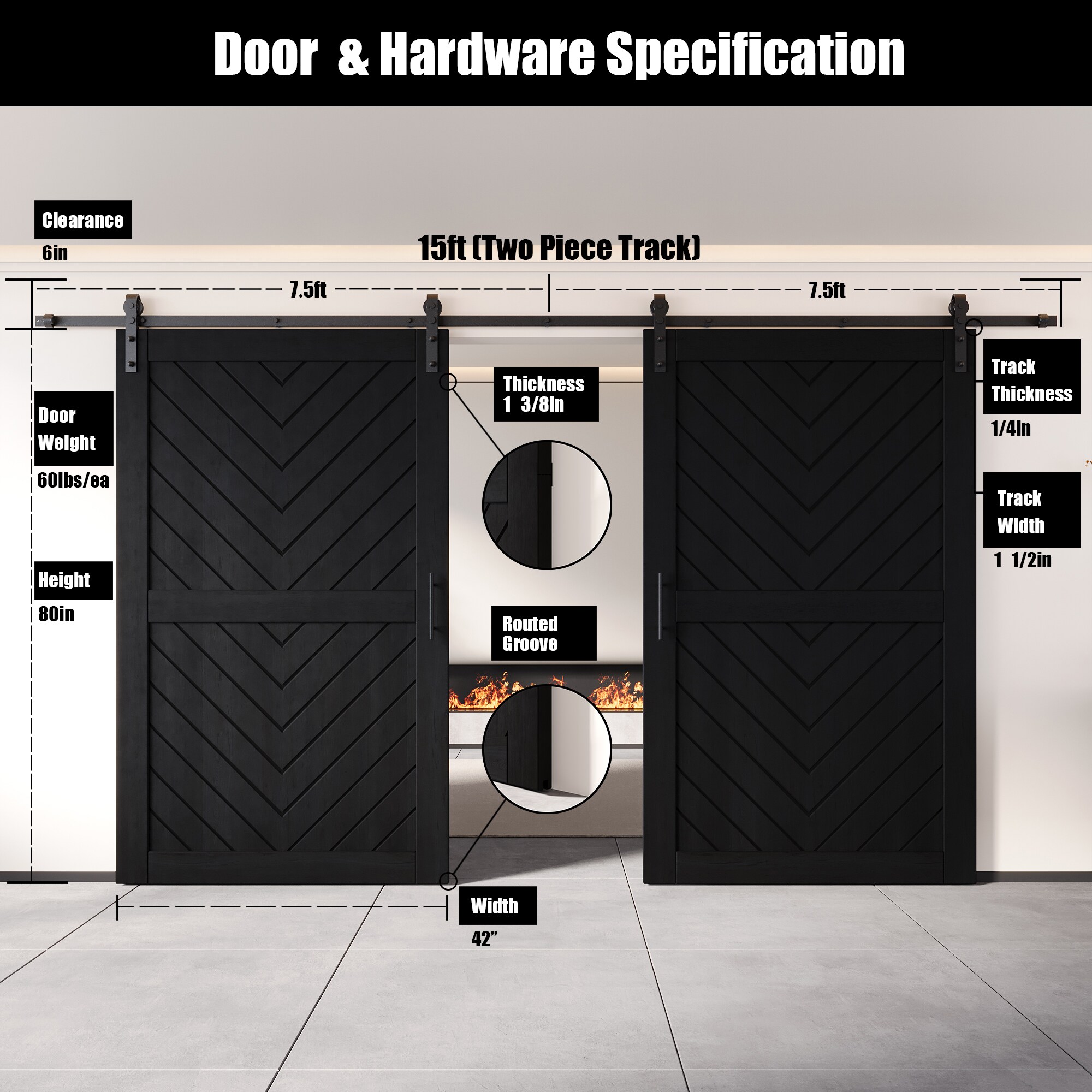 HOMACER YT2H180C-JT3-4280-BK Barn-Doors - View #2