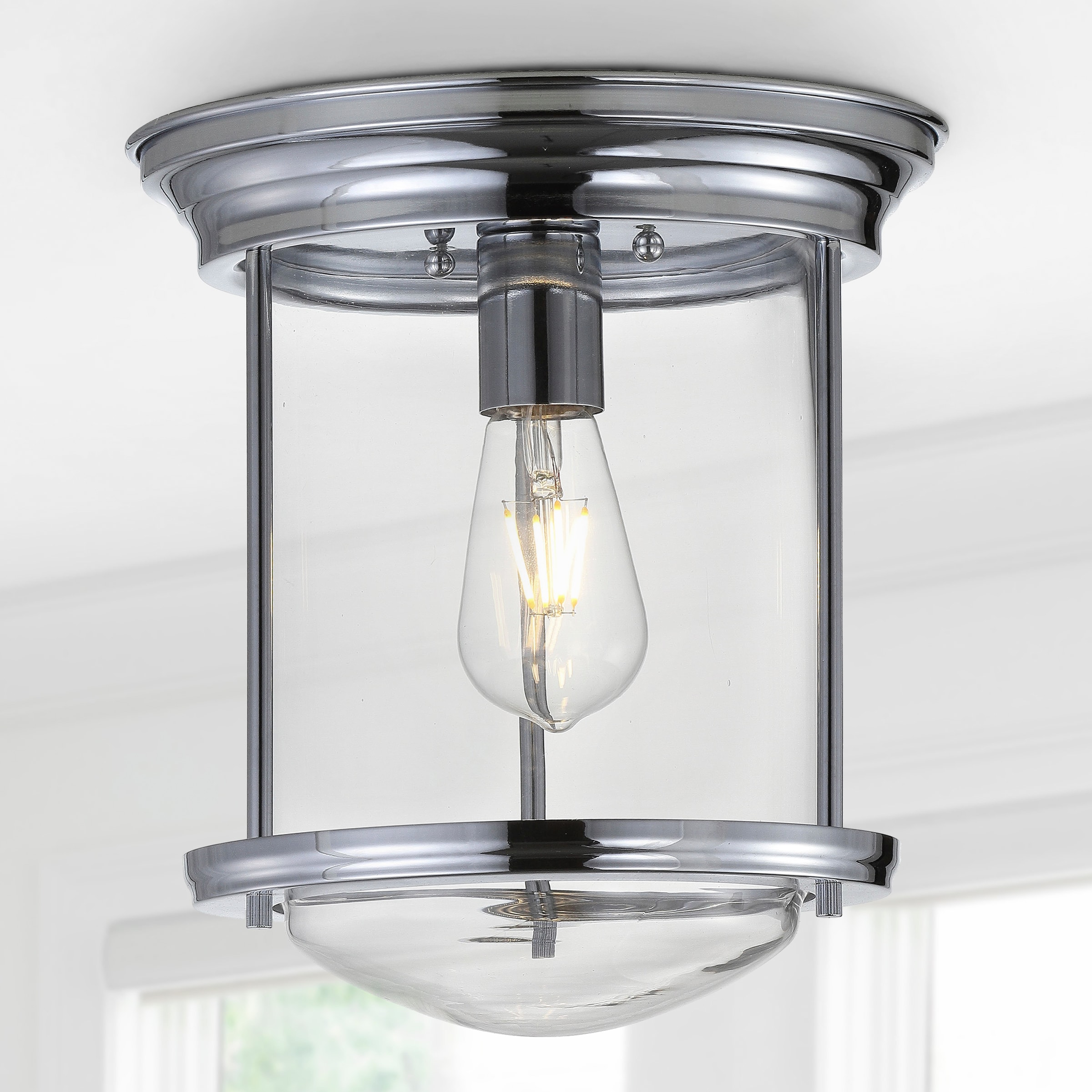JONATHAN  Y JYL7440C Savannah 10.25" Metal/Glass Traditional Transitional 1 -Light 10.25-in Chrome Flush Mount Light