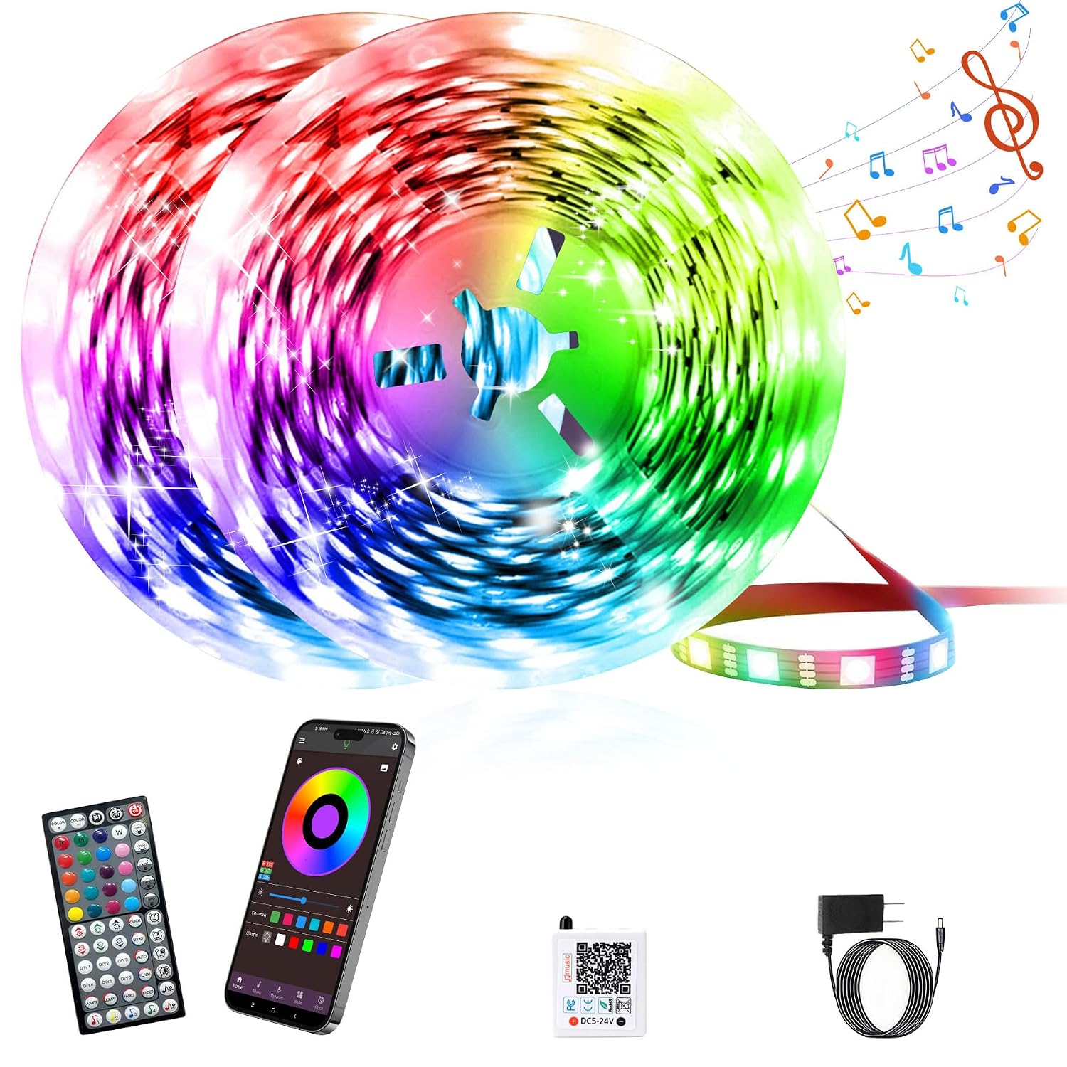 Segrass - 150ft RGB LED Strip Lights with App and Remote Control - Music Sync Color Changing Dimm...