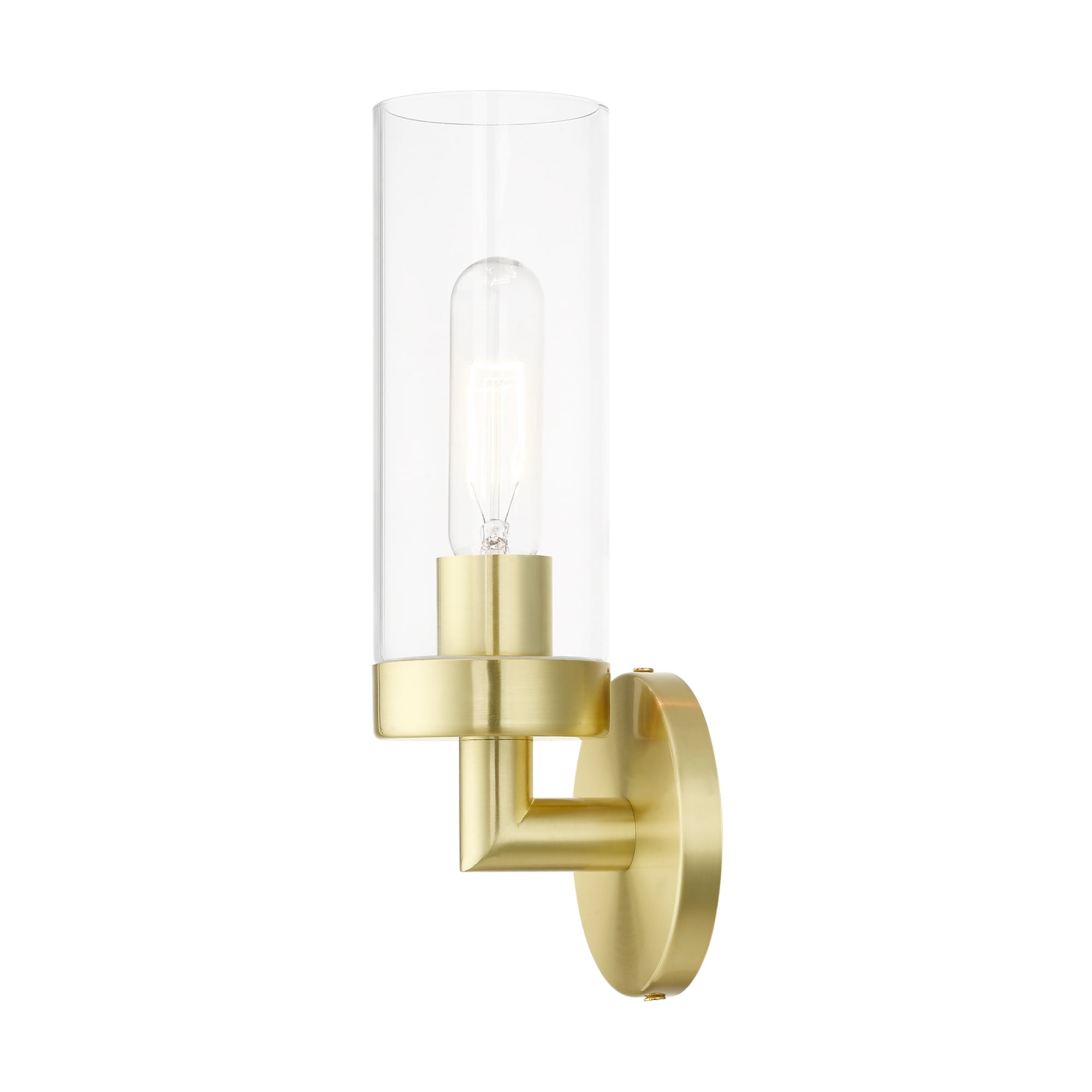 Urban Elegance Satin Brass Dimmable Sconce with Clear Glass