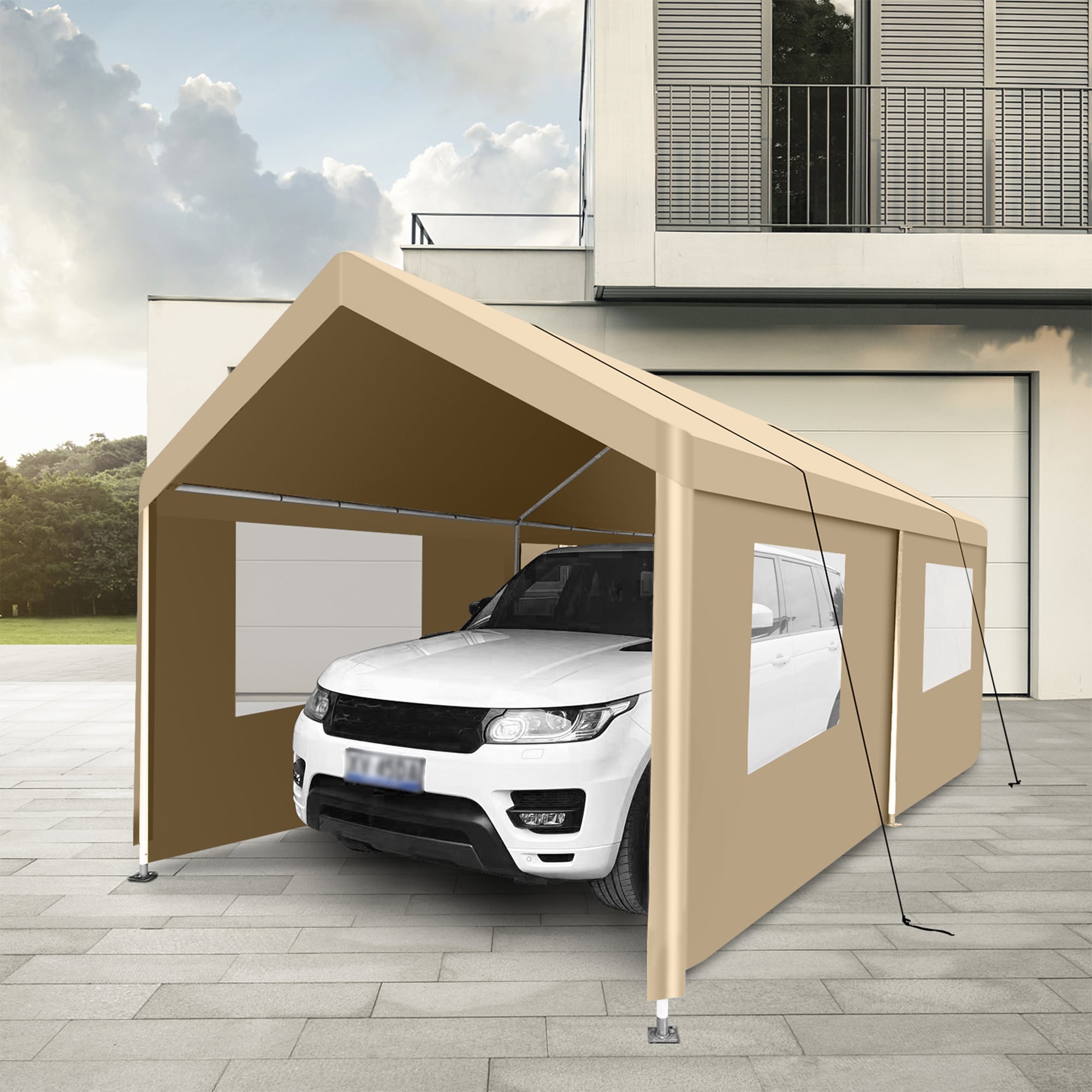 Mondawe MO-SS-76015 10-ft W x 20-ft L x 9.25-ft H Khaki Metal Carport with Polycarbonate Roof