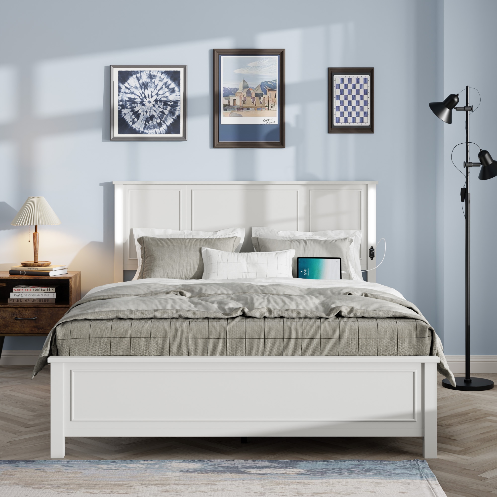 Mondawe MO-JH63298 Antique White Queen Wood Bed frame Bed