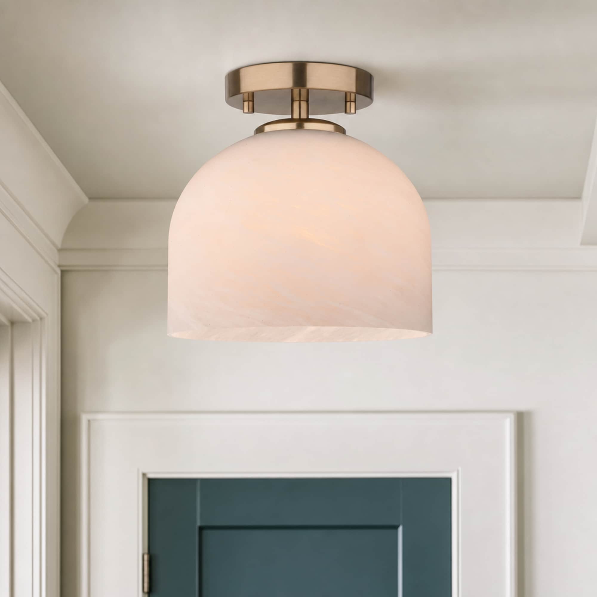 Cascadia Shelby 9.25-in Champagne Gold Indoor 1 -Light Semi-flush Mount Light with Marbleized Glass