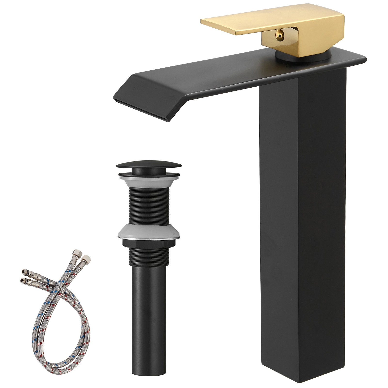 BWE A-96004H-GB Breeze Flex Black and Gold Vessel 1-handle WaterSense Waterfall Commercial/Residential Handle Bathroom Sink Faucet with Drain