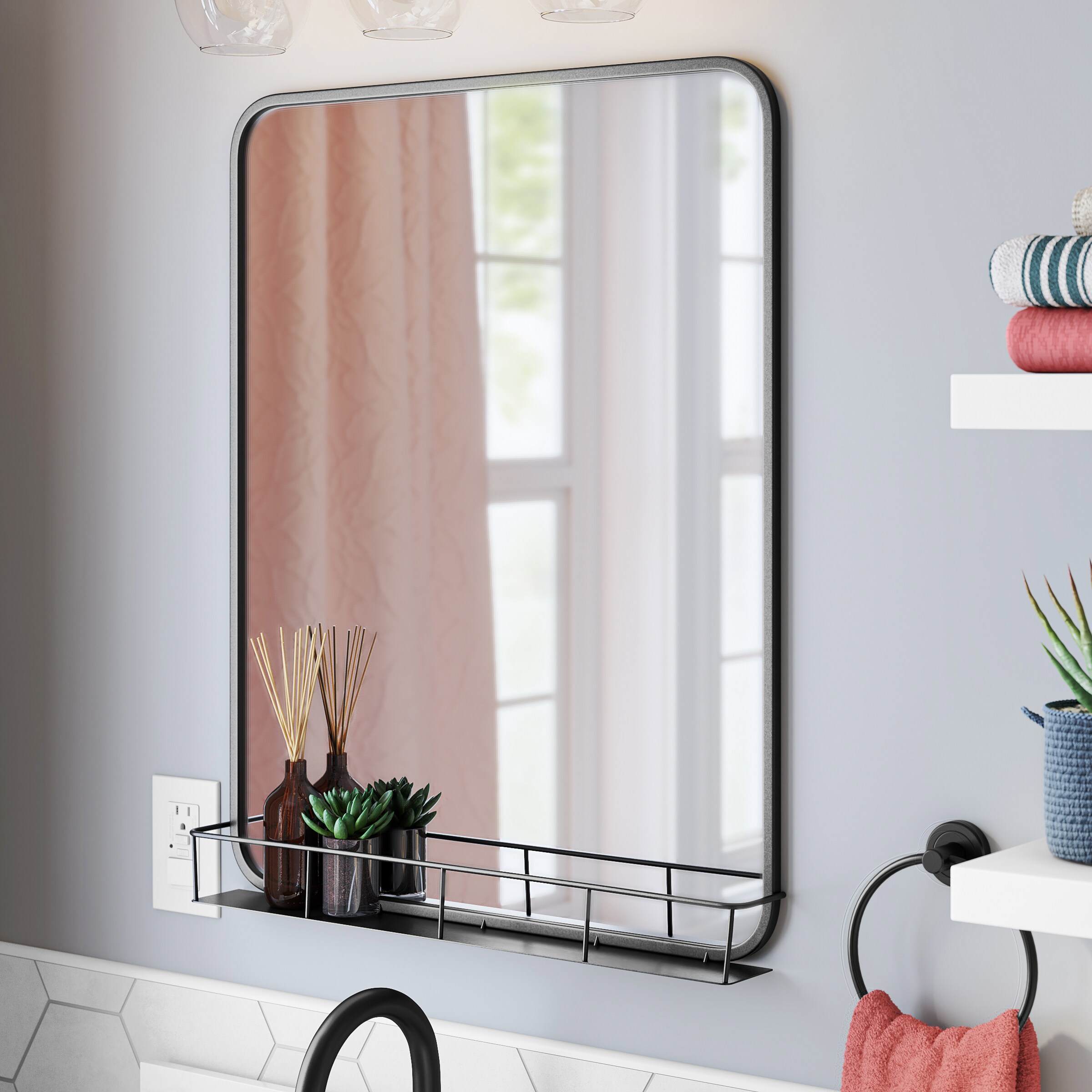 SLT151 Bathroom Mirror with Glass Shelf (35 x 28)