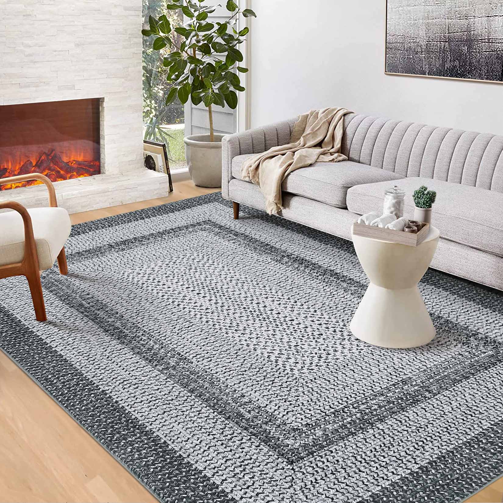 Garvee YXY-LO-PHO-1168OD0S 9 x 12 (ft) Loomed Polyester Gray Rectangular Indoor Geometric Mid-Century Modern Machine washable Area rug