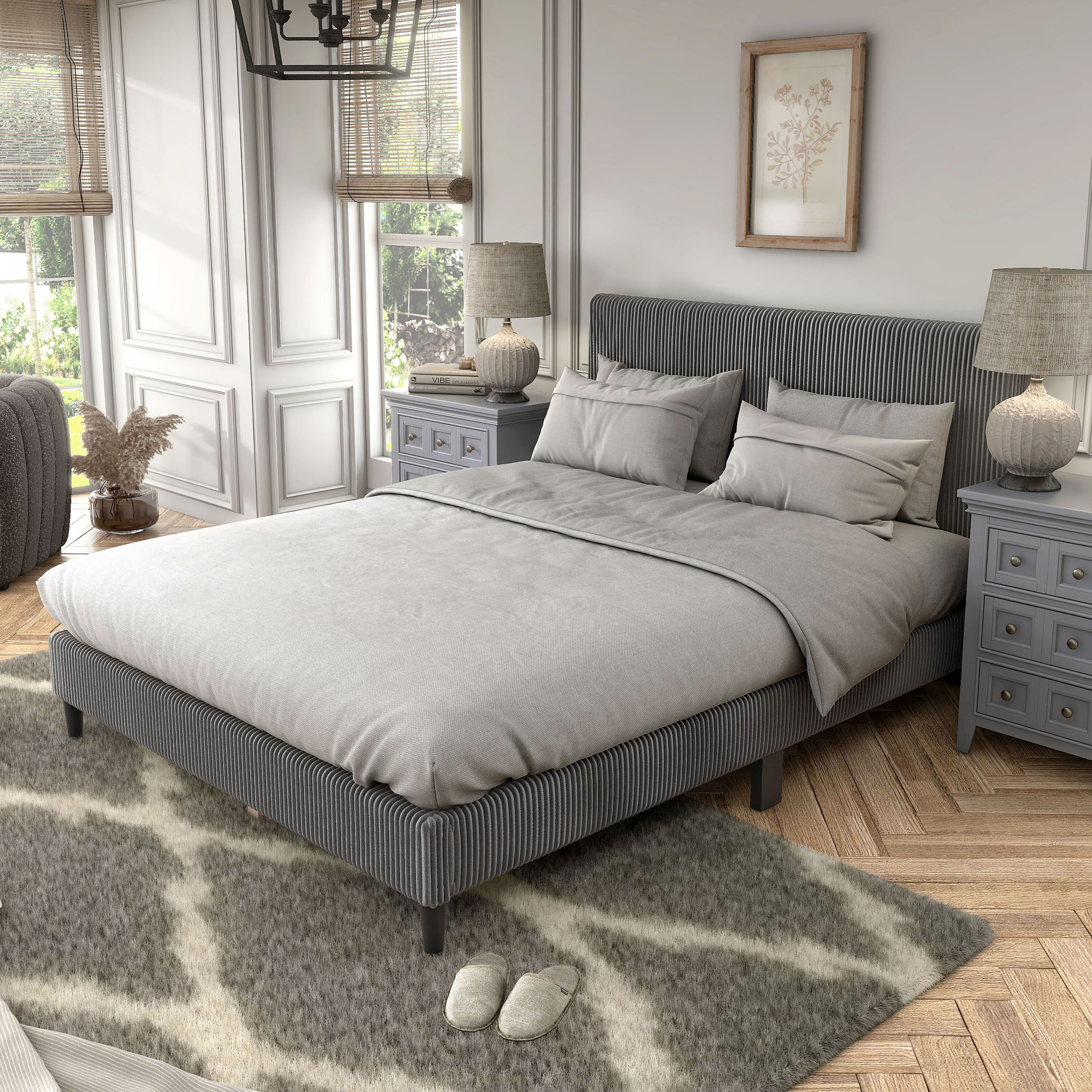 Furniture of America EC-7231DG-Q Claude Dark Gray Queen Wood veneer Platform Bed