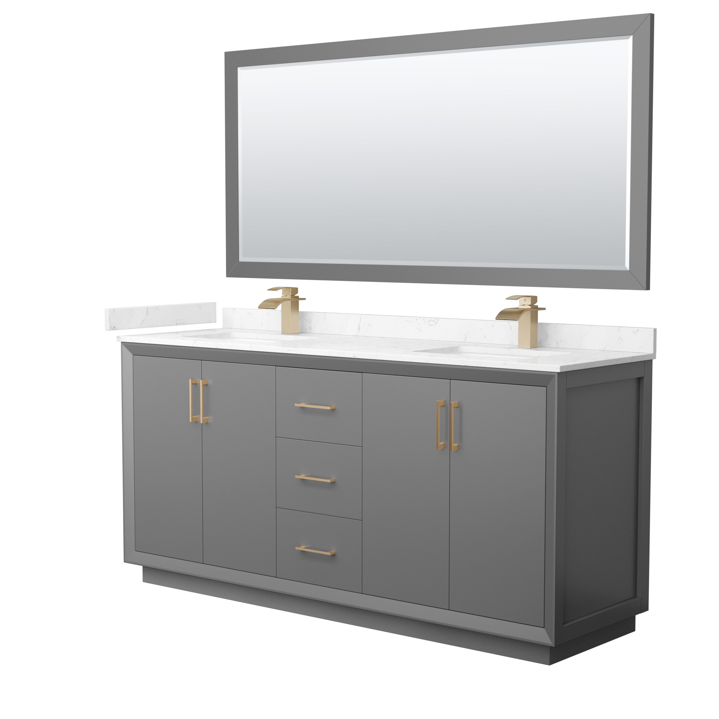 Wyndham Collection WCF414172DGZC2UNSM70 Strada 72-in Dark Gray with Satin Bronze Trim Undermount Double sink Bathroom Vanity with Carrara cultured marble Cultured marble Top (Mirror Included)