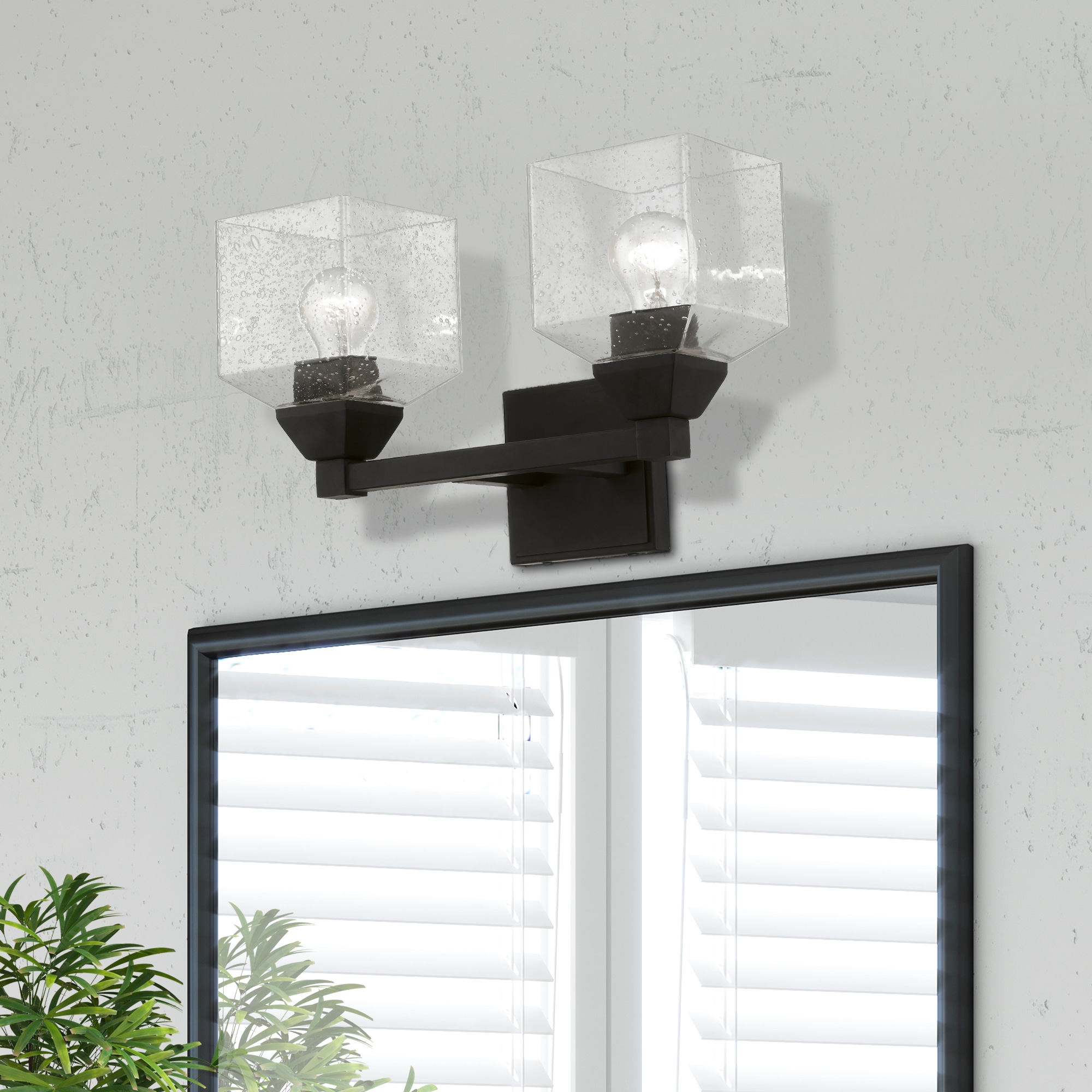 Aragon Seeded Glass Dual-Light Vanity Sconce in Black