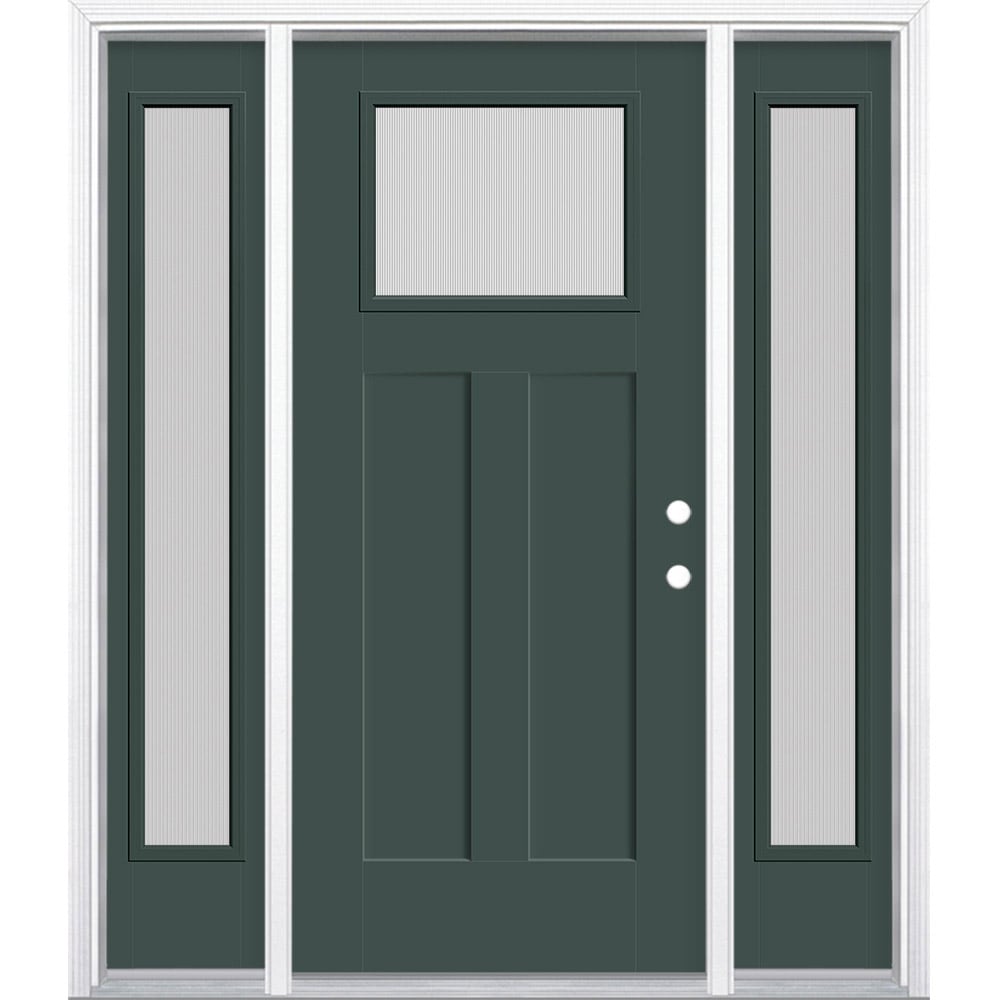 Masonite 629675 64-in x 80-in x 4-9/16-in Fiberglass Craftsman Left-hand inswing Evergreen Painted Prehung Front Door with Sidelights with Brickmould Insulating core