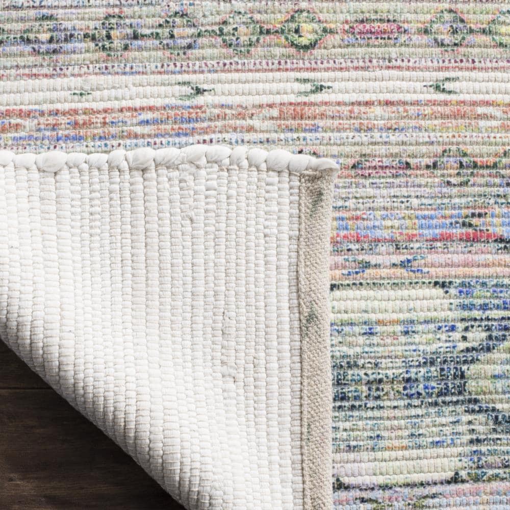 Handmade Blue Wool and Cotton Flat Woven Rectangular Rug