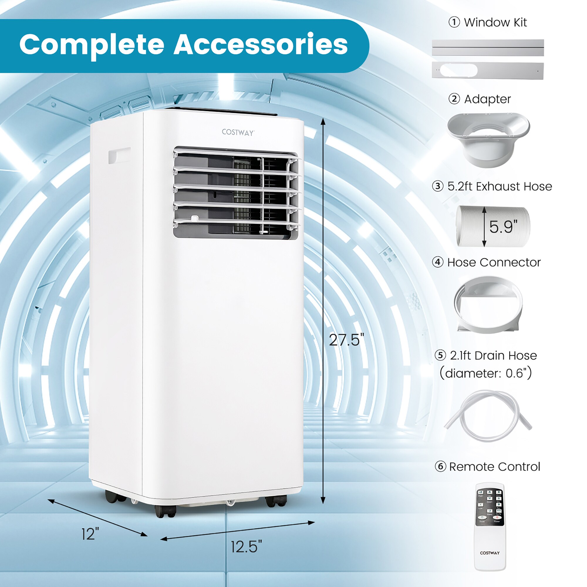 Costway 6000-BTU DOE (115-Volt) White Vented Portable Air Conditioner with Remote Cools 350-sq ft LWS00221 Sansujyuku sansujyuku.com