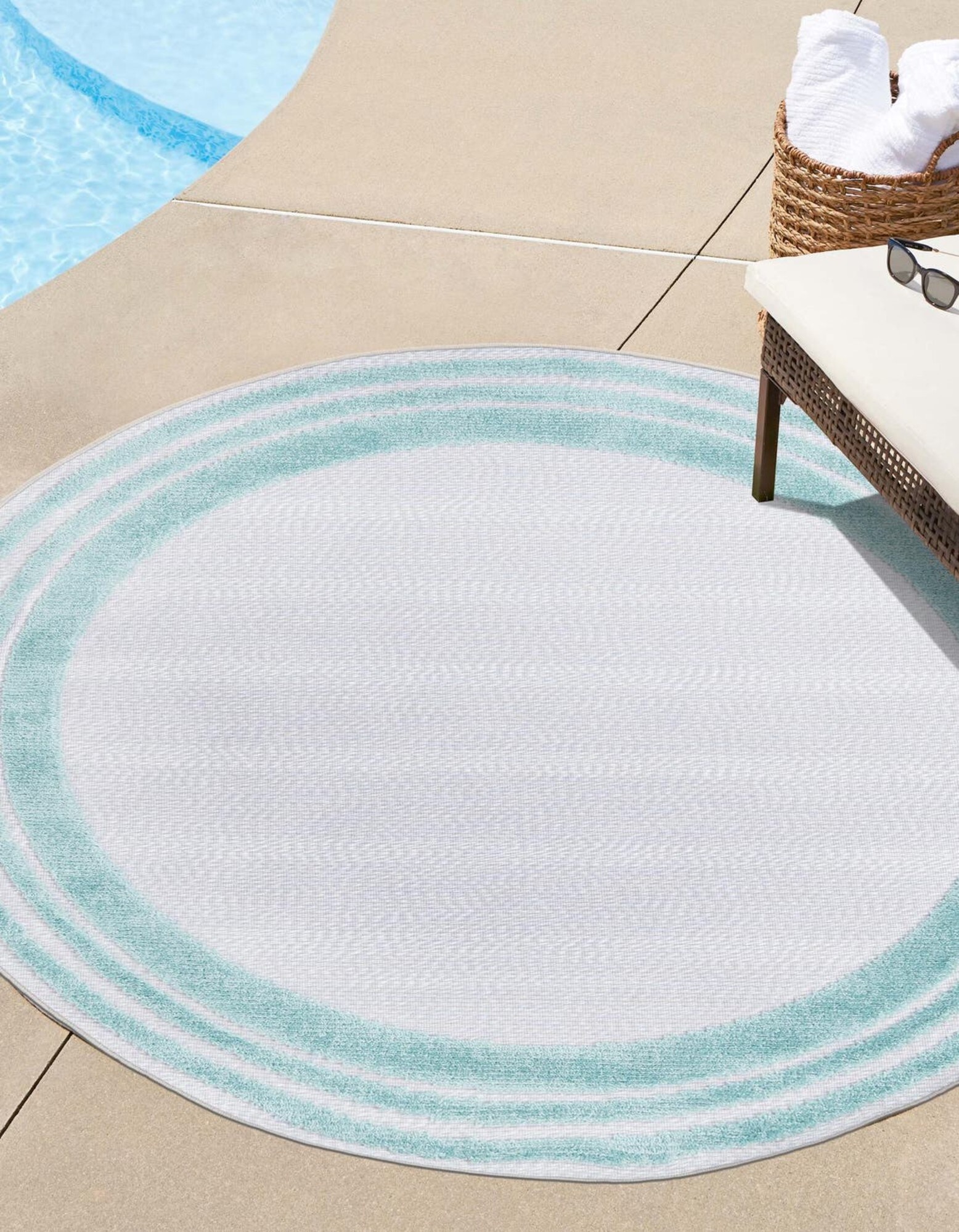 Unique Loom 3171280 Aruba Outdoor 3 x 3 (ft) Loomed Polypropylene Gray Teal Round Indoor/Outdoor Border Area rug