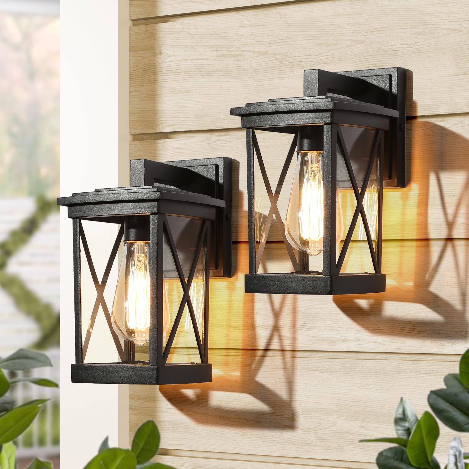LNC Z73ARRLWS751DR8 Pict 2 -Pack 2 -Light 11-in H Matte Black Hardwired Outdoor Wall Light