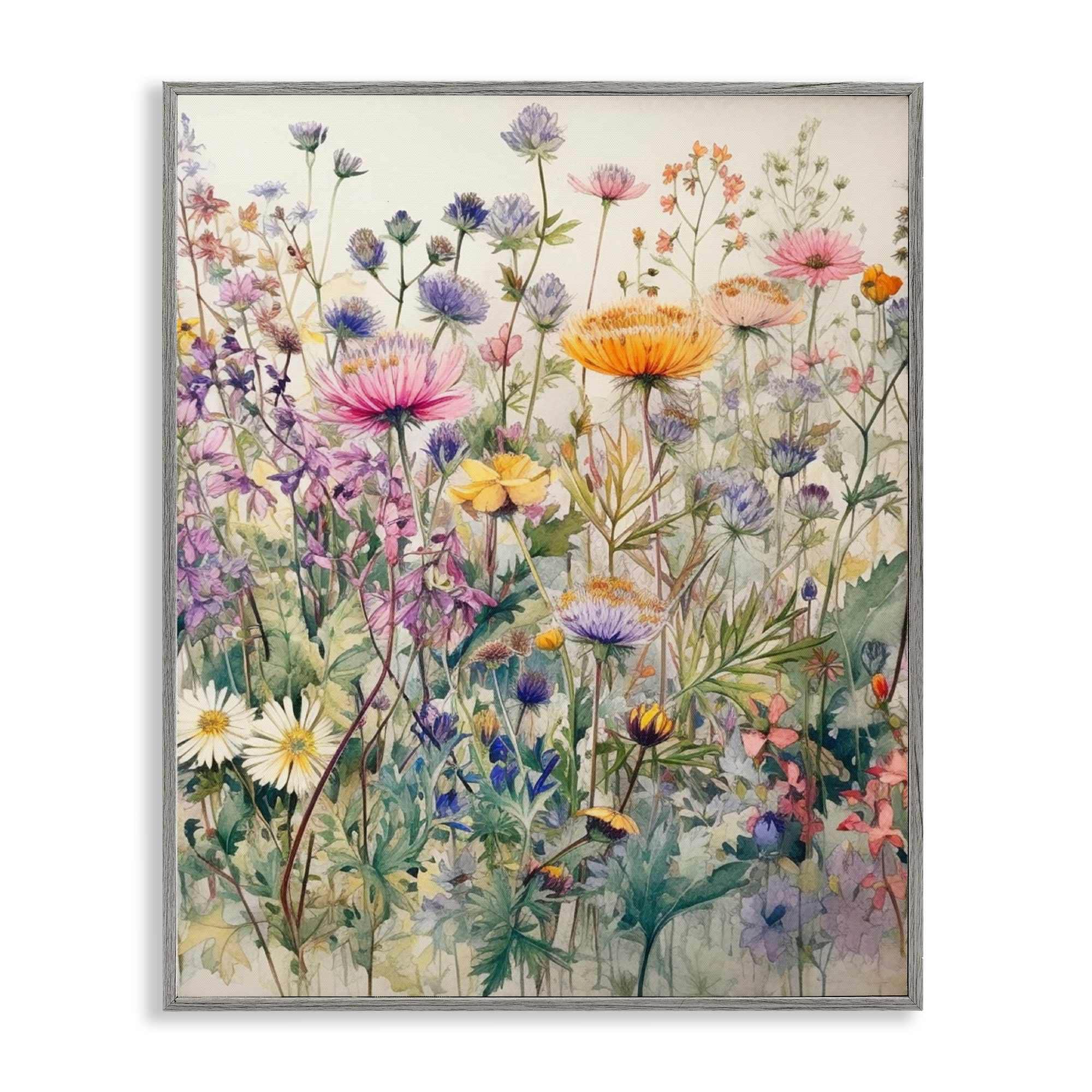 Stupell Industries - Mixed Wild Flowers Gray Framed Giclee Art 24 x 30