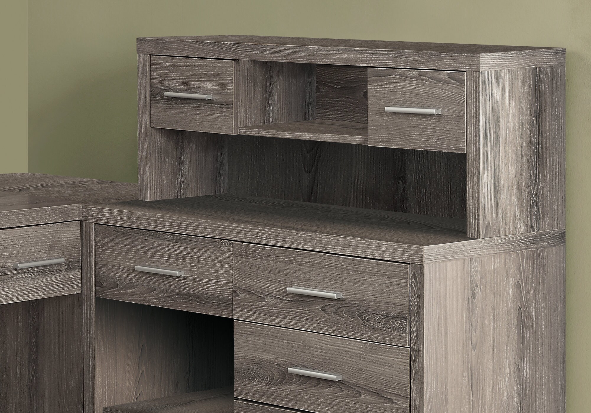 32 Taupe Desk with Hutch & Drawers by Monarch –