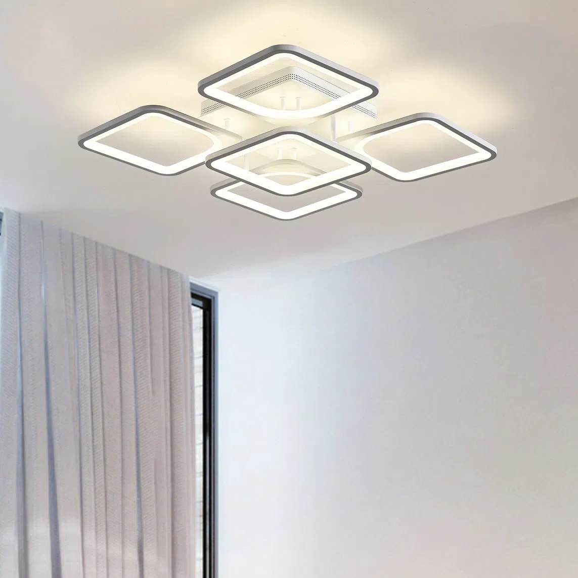 Oukaning HG-HCXLST-4667-US Stepless Dimming 23.6-in 1 -Light 23.6-in Brushed White Integrated LED Flush Mount Light