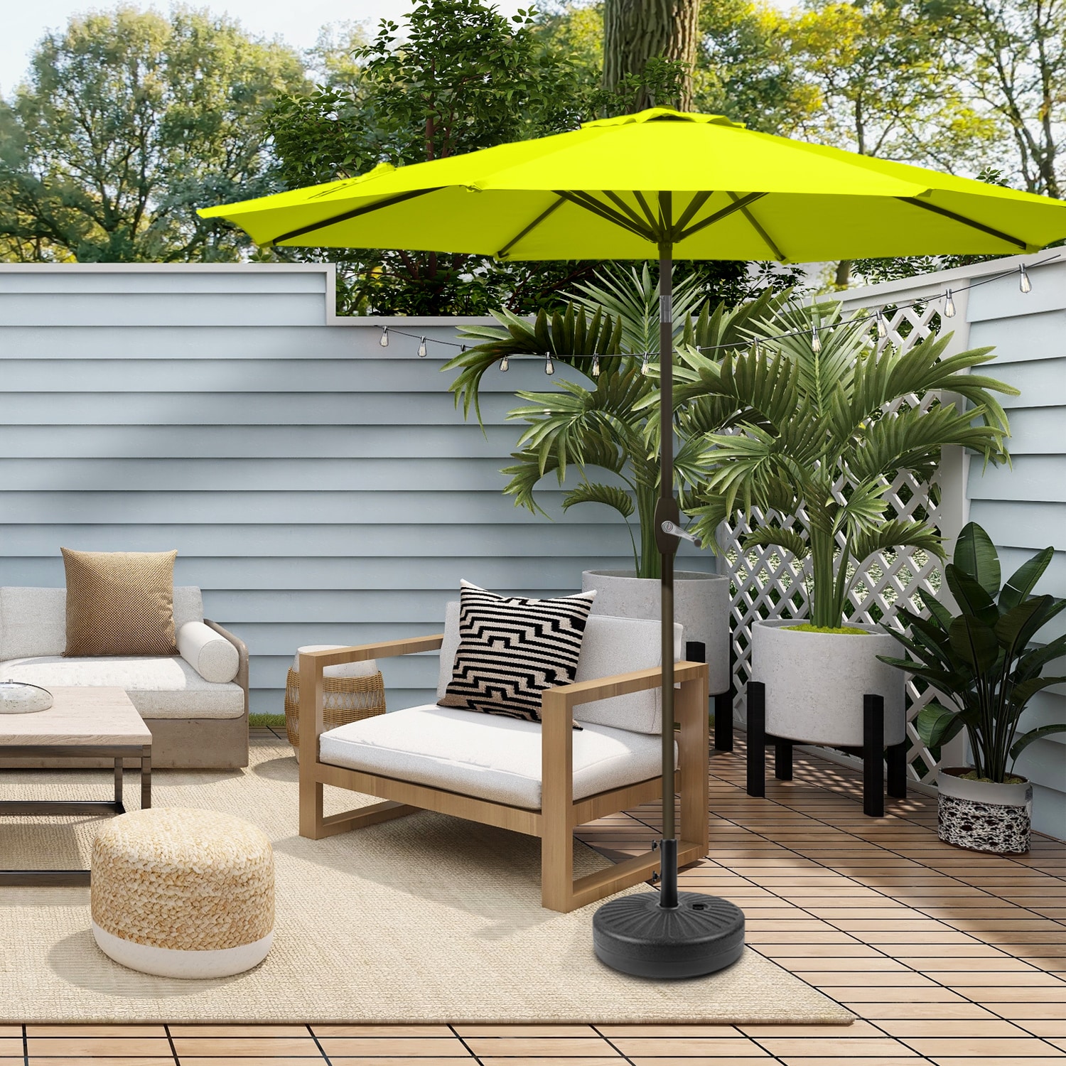 Lime Green 9-Foot Patio Umbrella with Steel Frame and Base