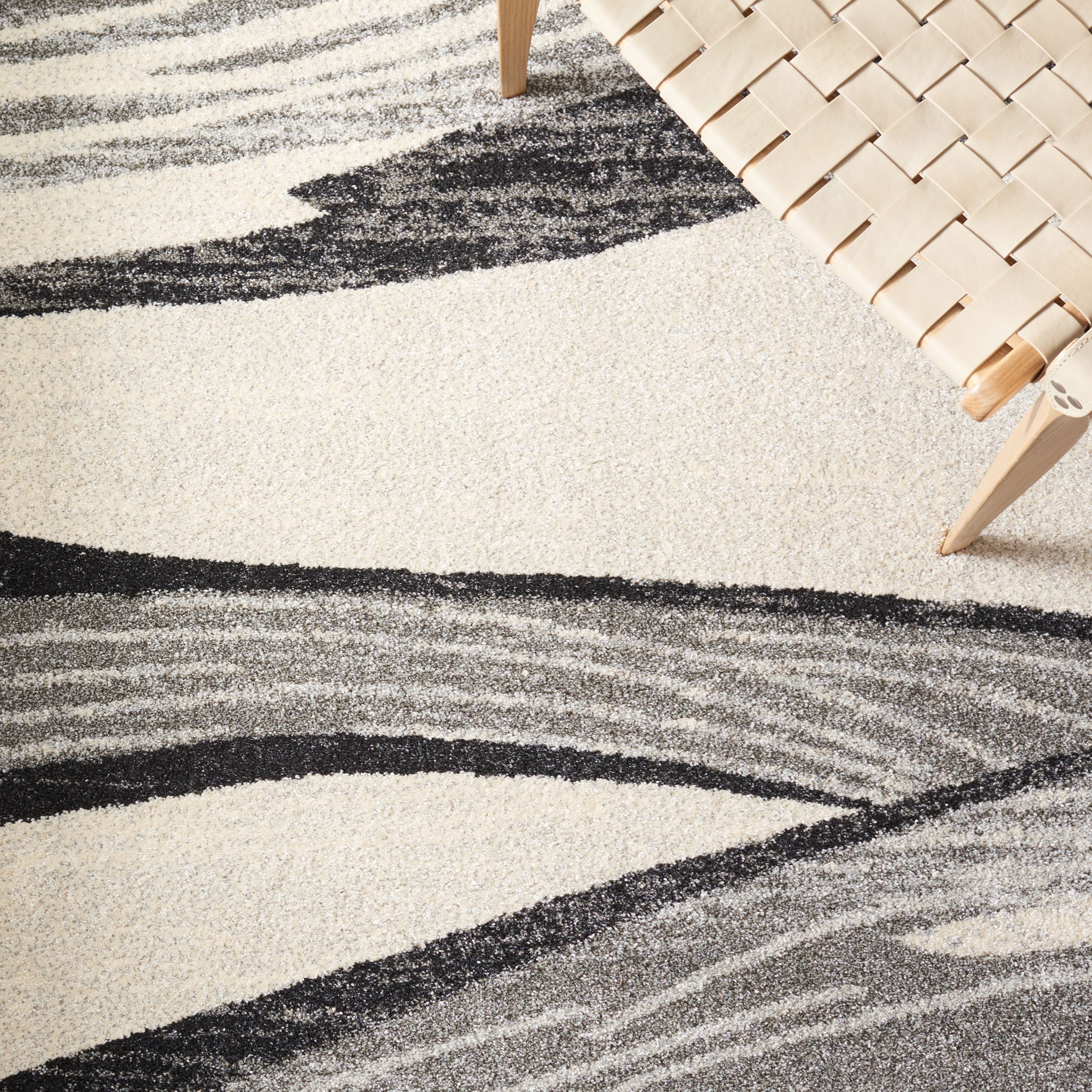 Mid-Century Modern Abstract Gray Shag Area Rug 27in