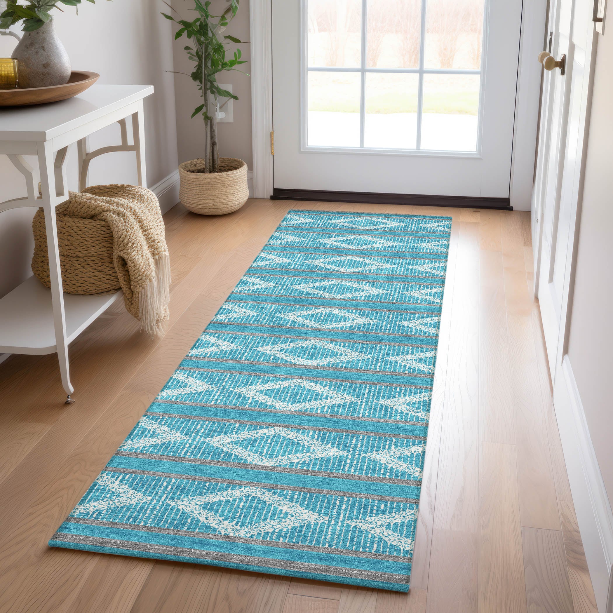 Addison Rugs ACN1029TE2X8 Chantille ACN1029TE 2 x 7 (ft) Polyester Teal Rectangular Indoor/Outdoor Geometric Machine washable Runner rug