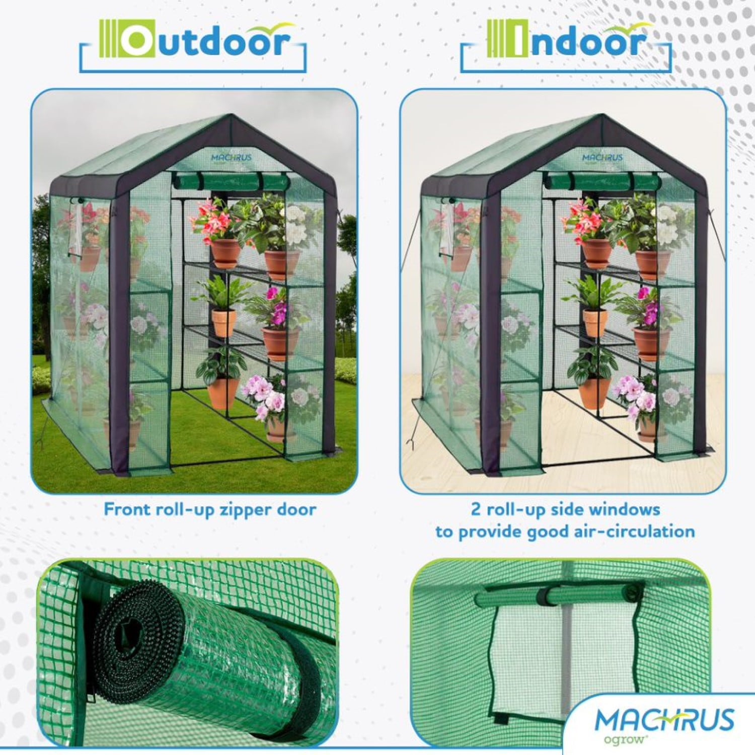 Ogrow Walk In Greenhouse 6.1-ft L X 4-ft W X 6.25-ft H Green Greenhouse ...