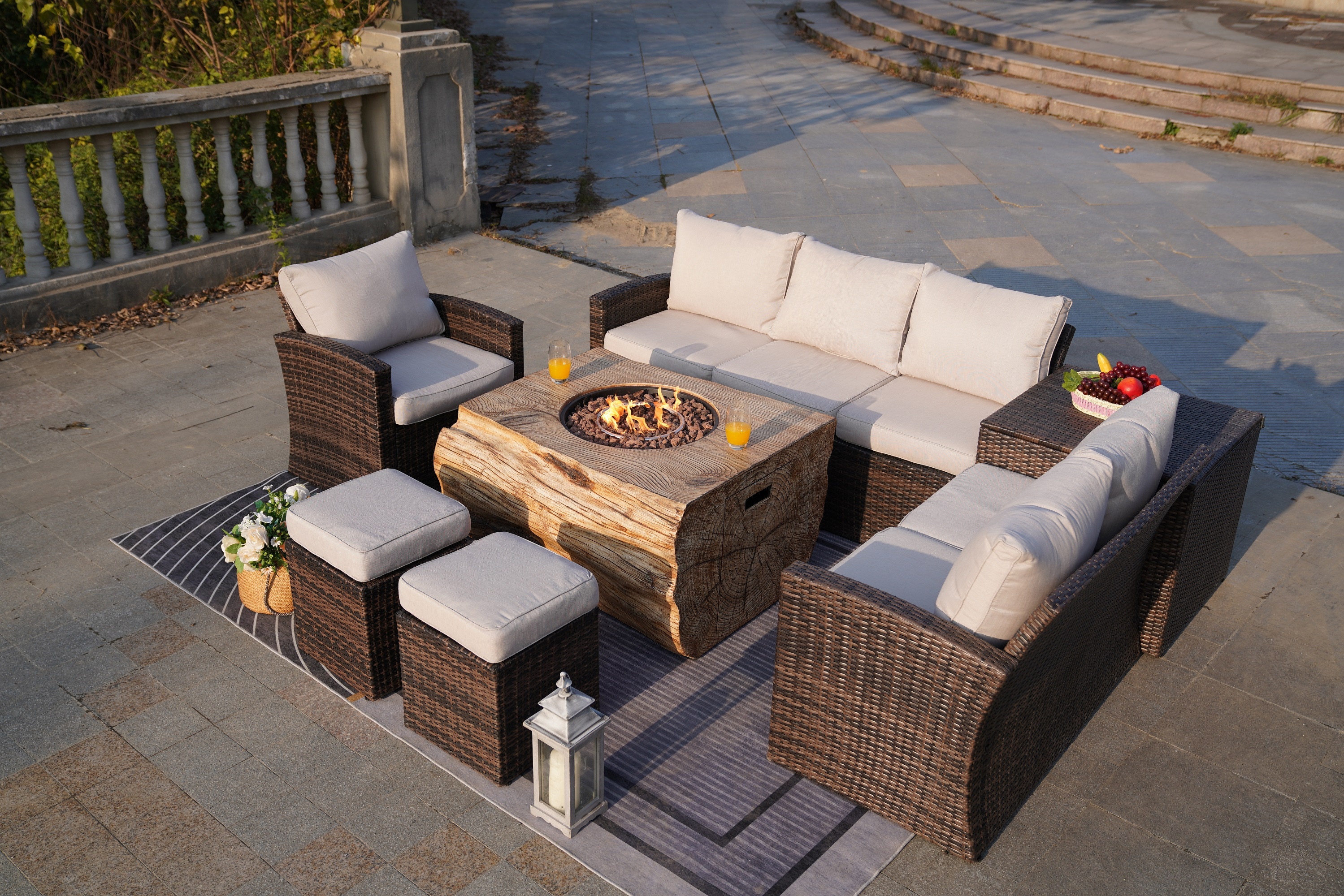  Aoxun 15PCS Patio Furniture Set with 43 Fire Pit Table Outdoor  Sectional Sofa Set Wicker Furniture Set with Coffee Table (Brown Wicker) :  Patio, Lawn & Garden