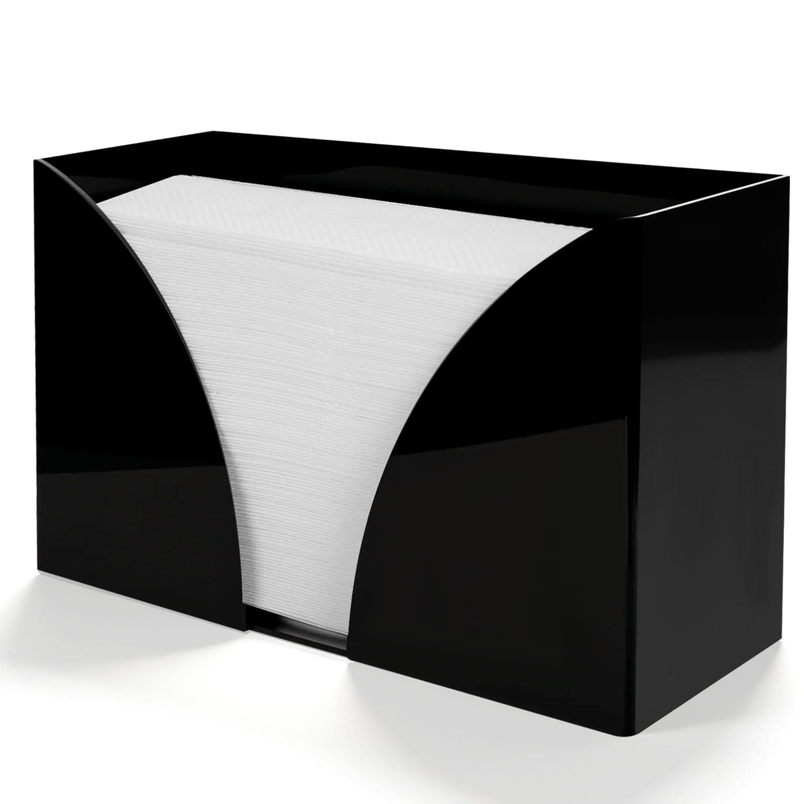 UUDULY  Black Acrylic Paper Towel Dispenser and Napkin Holder Wall Mount or Countertop for Trifold and Multifold Paper Towels 10.75x6.5x4 in
