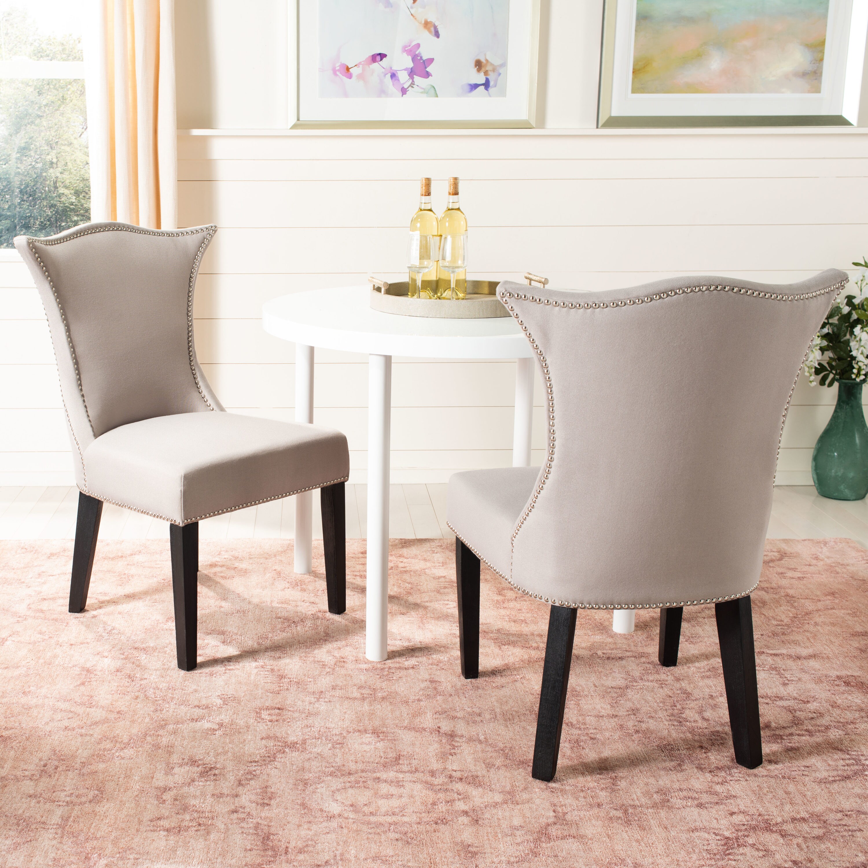 Safavieh Set of 2 Ciara Contemporary/Modern Linen Upholstered Side Chair (Wood Frame)