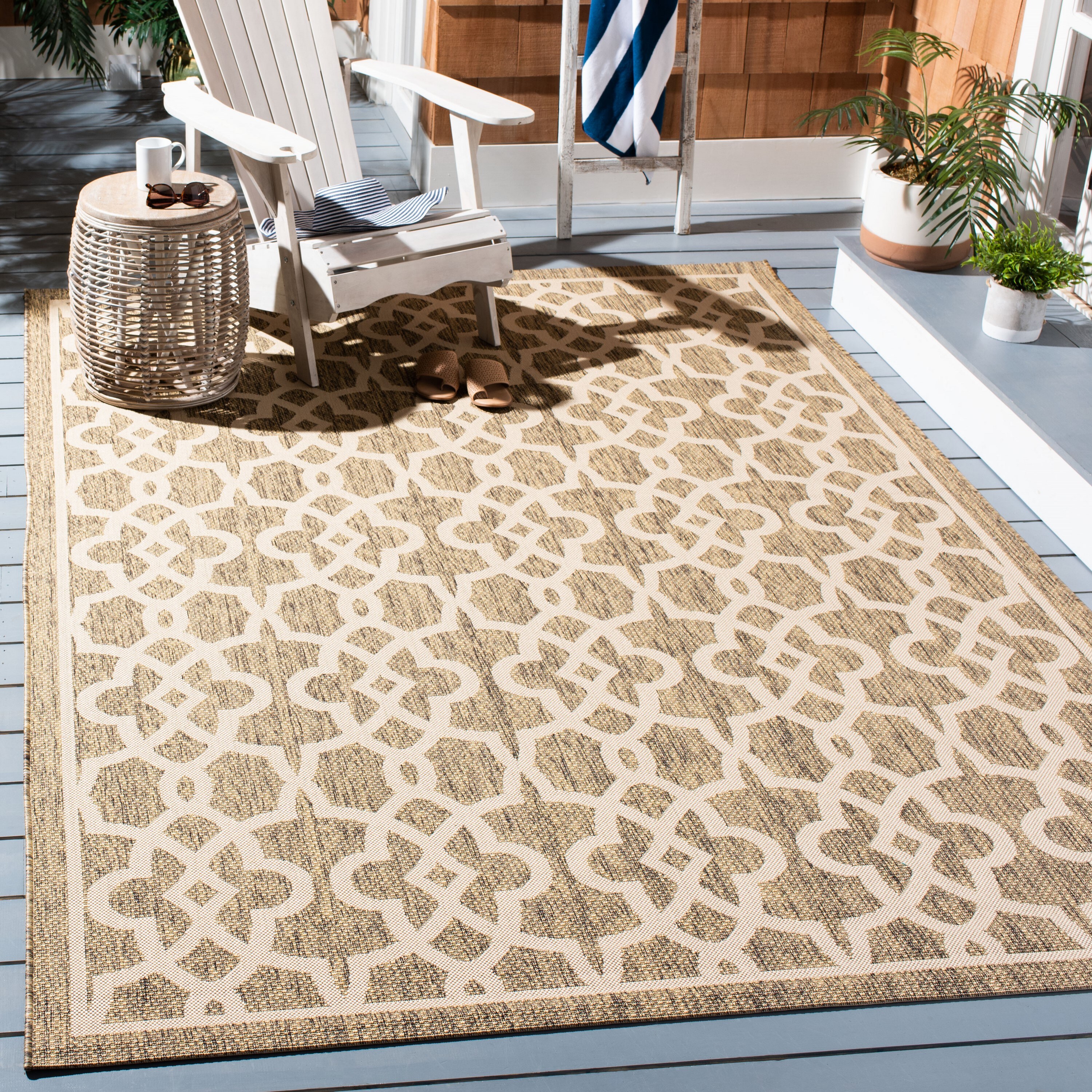 Safavieh CY6071-242-6 Courtyard Lonoa 7 x 10 (ft) Loomed Polypropylene Mocha/Beige Rectangular Indoor/Outdoor Abstract Coastal Area rug