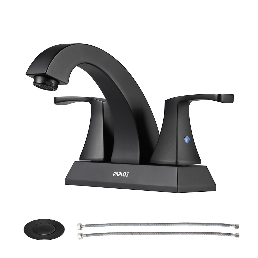 PARLOS 14255 Doris Matte Black 4-in centerset 2-handle High-arc Residential Handle Bathroom Sink Faucet with Drain with Deck Plate