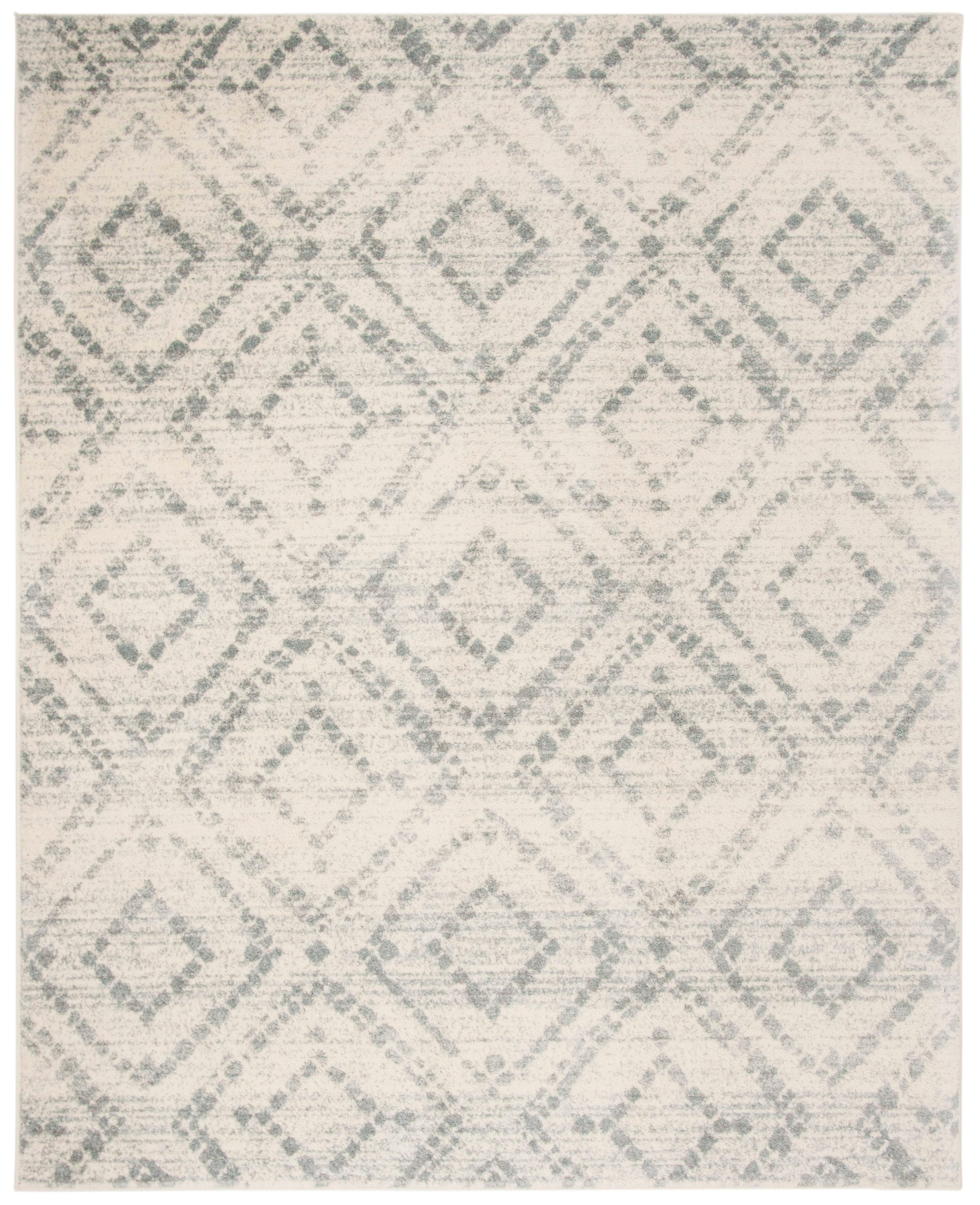 Ivory and Light Blue Geometric 8' x 10' Synthetic Area Rug