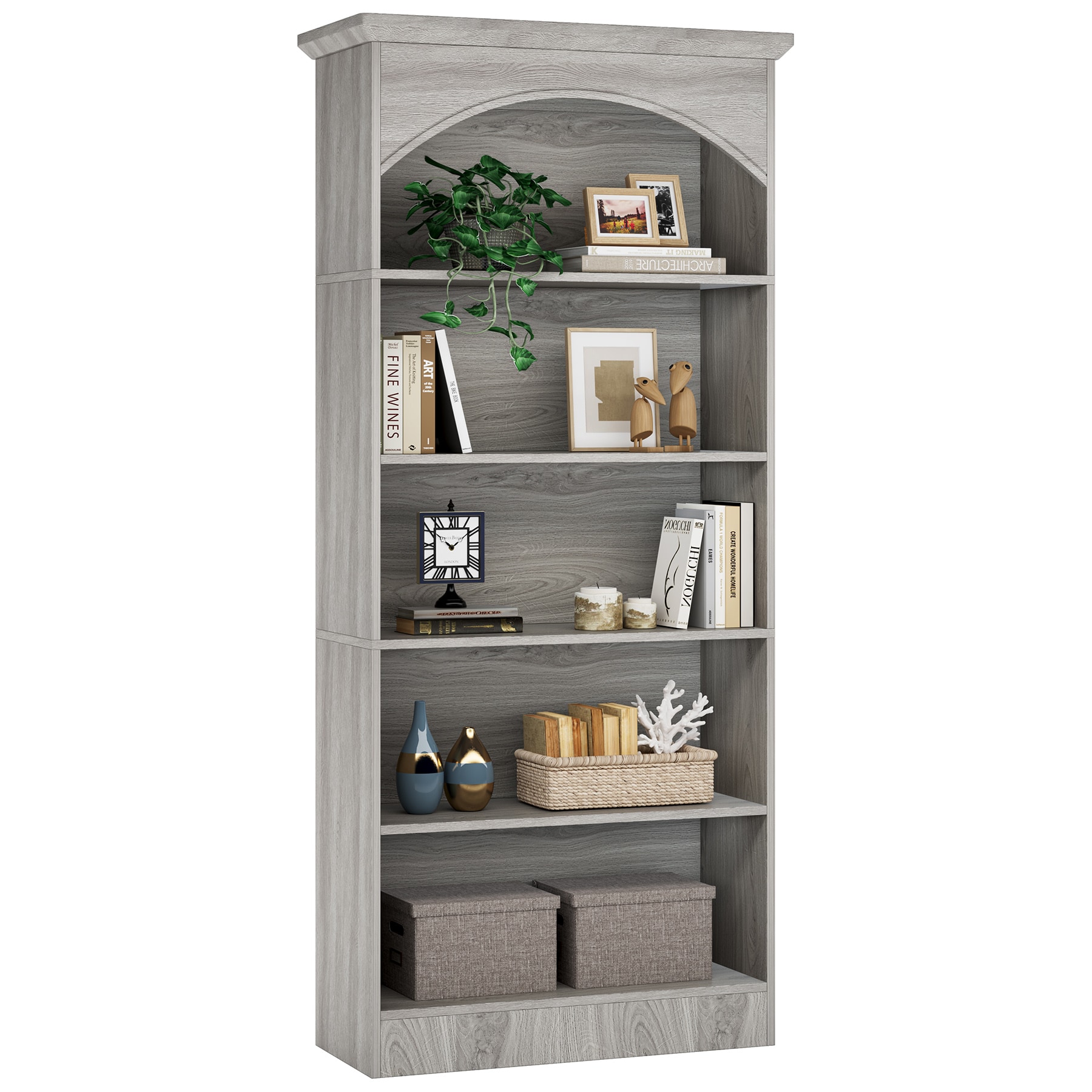 Tribesigns HOGA-J0221 Oak Grey Particleboard 5 -Shelf Bookcase ( 29.53-in W x 70.86-in H x 11.81-in D ) Painted