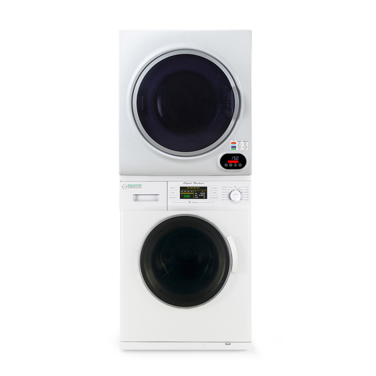 Equator 1.6 Cu. ft. 110-Volt Front Load Washer with Pet Cycle Plus 2.6 Cu. ft. Vented Digital Dryer in White