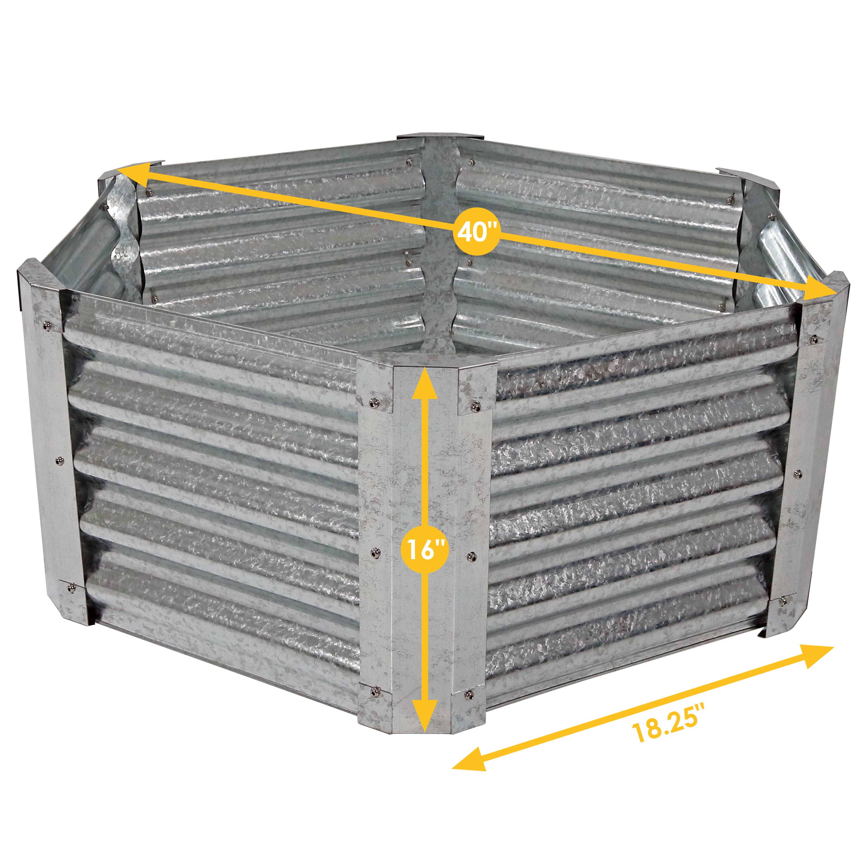 40" Hexagon Silver Galvanized Steel Raised Garden Bed