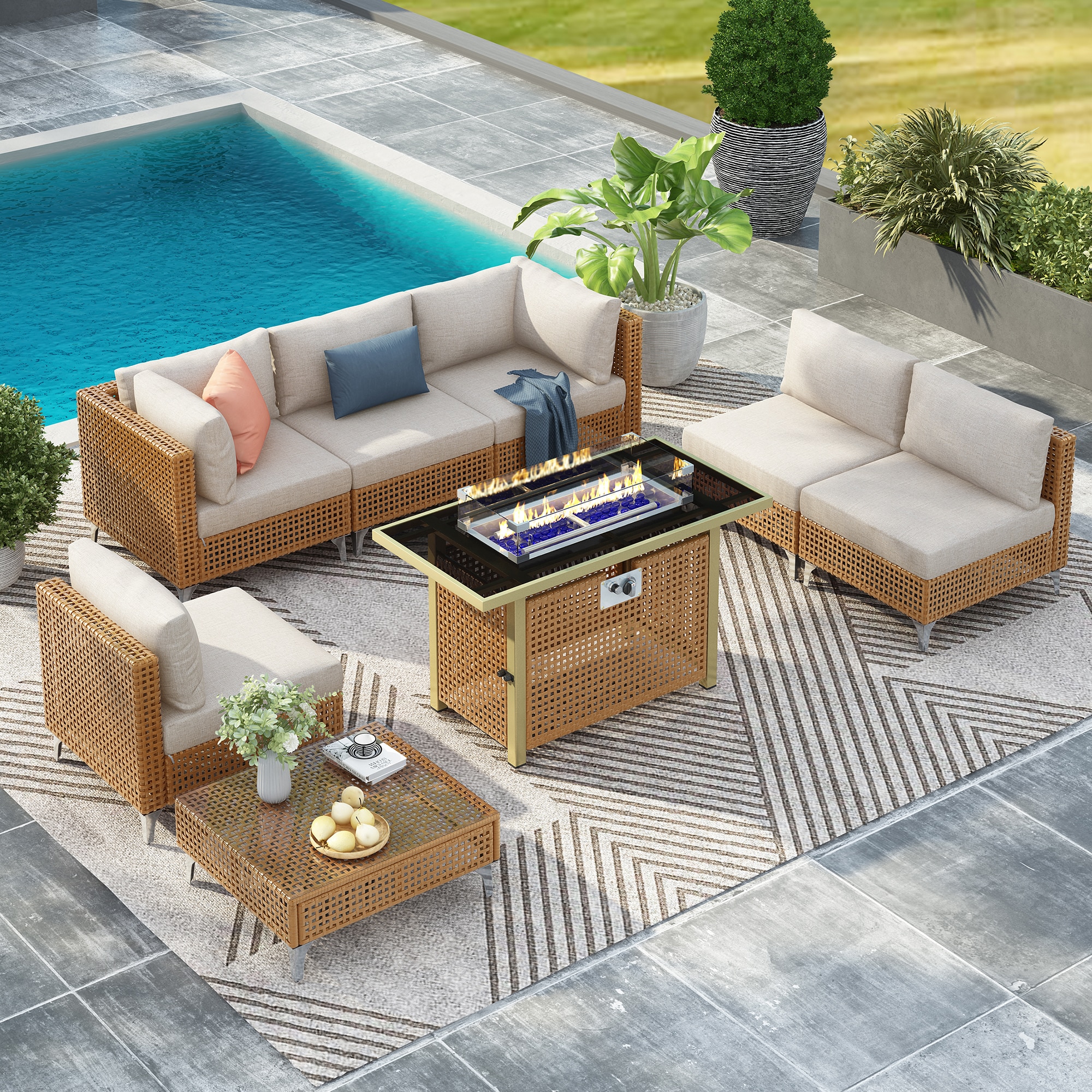 Xspracer ML-OF12NZ 8 -Piece Rattan 4 Patio Sofa Conversation Set with Brown Cushions