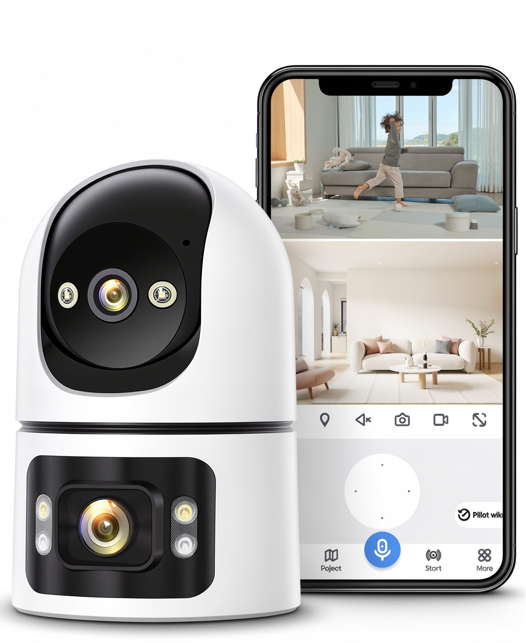 Fenbeli Dual-Lens 2MP Indoor Wireless Security Camera 2.4G 5.8G WiFi 340-Degree Pan 65-Degree Tilt Night Vision Motion Detection 2-Way Audio Camera