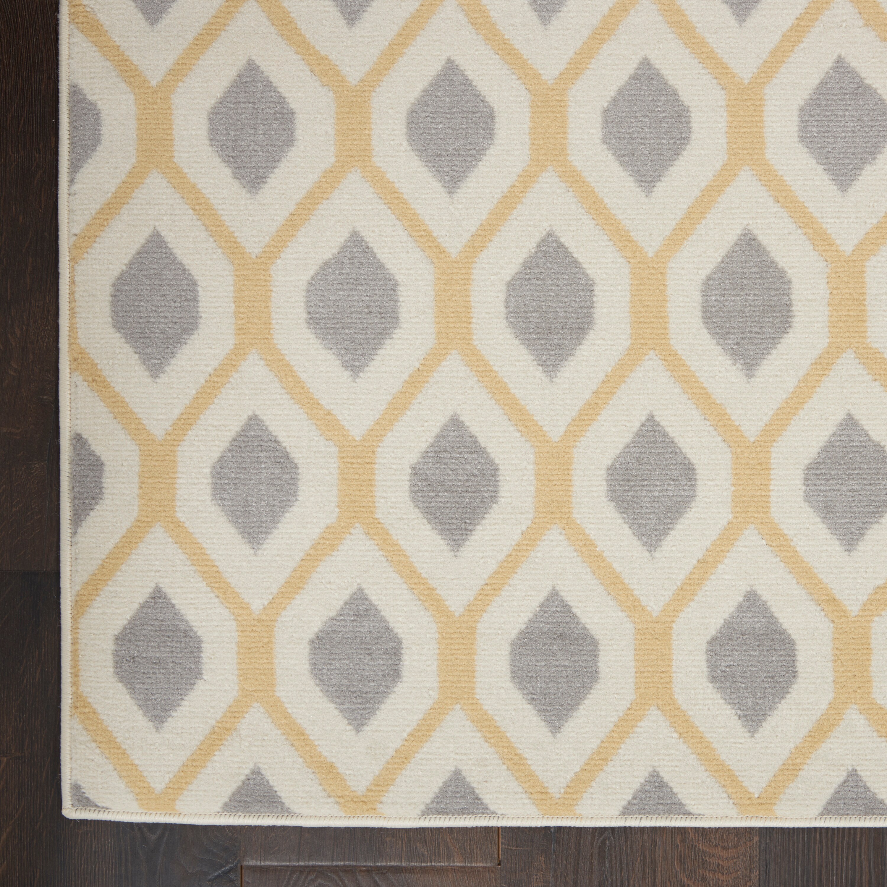 White and Gray Hexagon Pattern Synthetic Area Rug, 8' x 10'