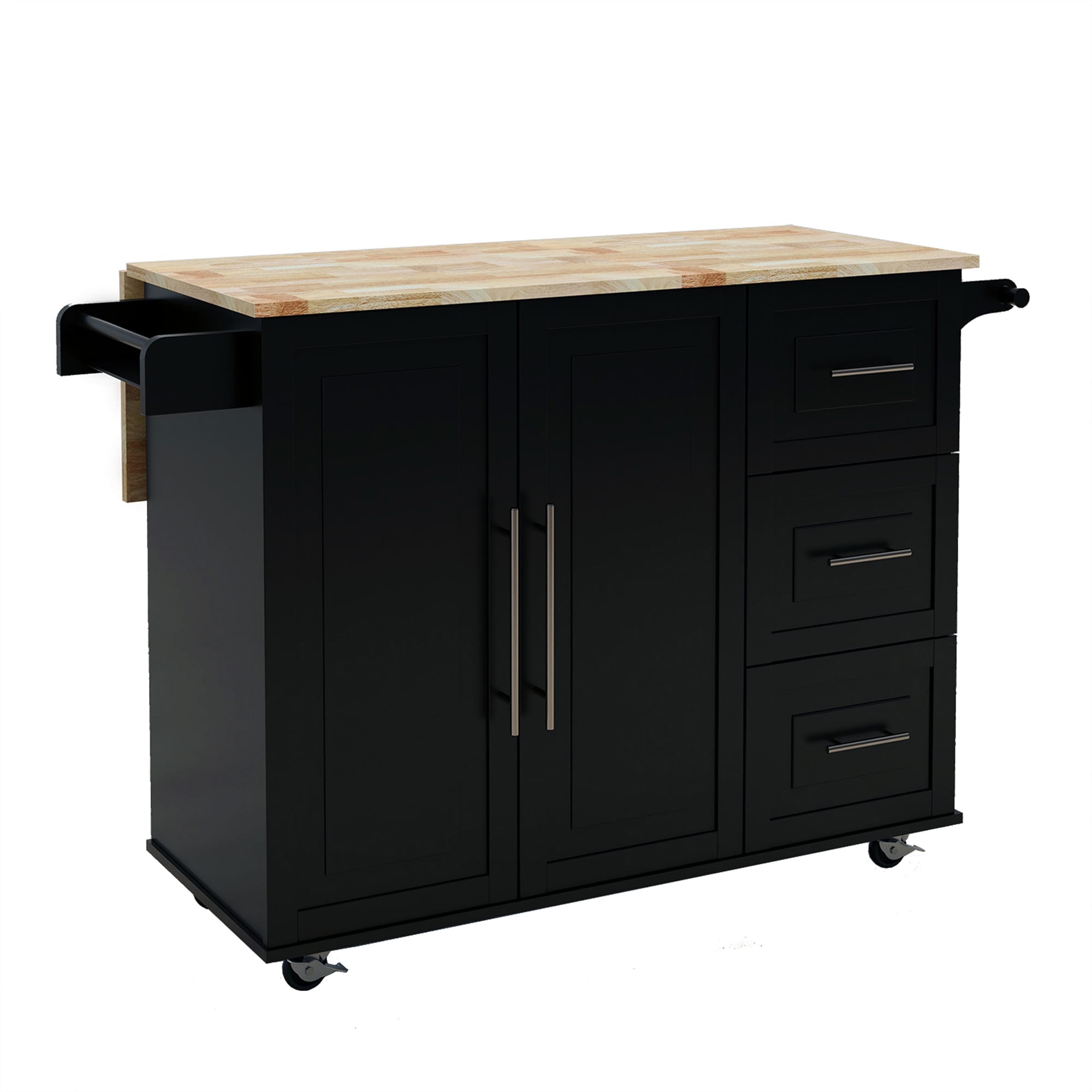 BABOOM Black Mdf Base with Wood Top Rolling Kitchen Island (16.93-in x 53.54-in x 36.02-in)