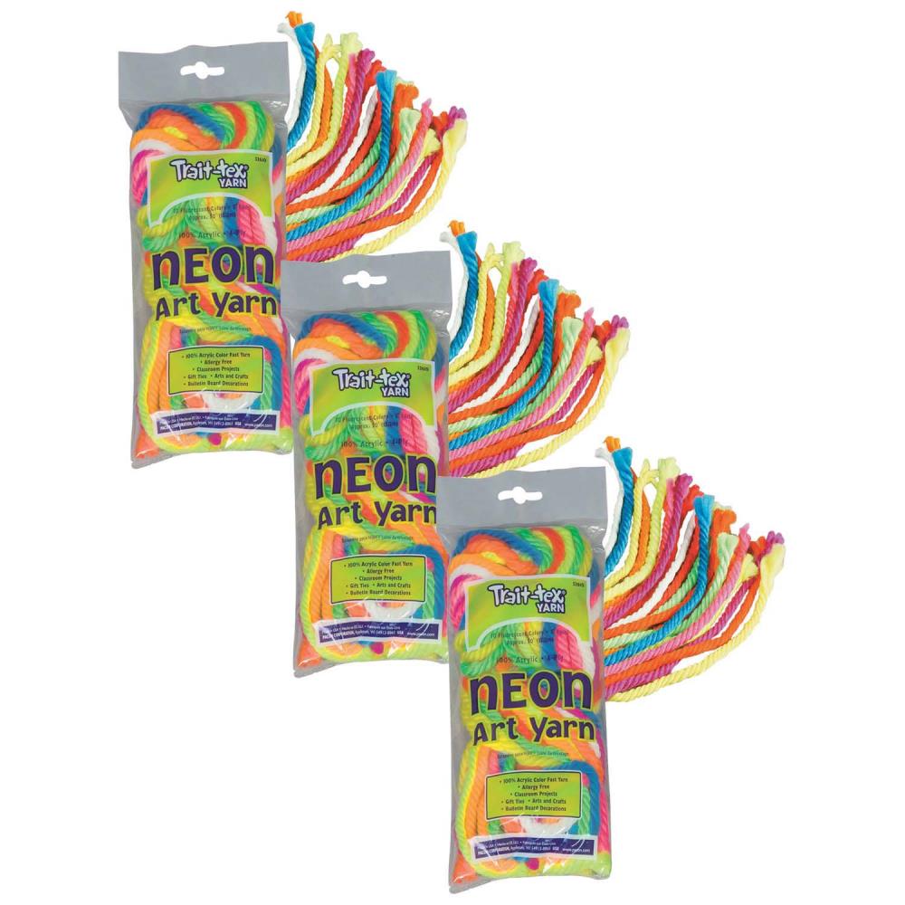 Trait-tex PAC52610-3 Art Yarn, Neon Colors and White, 50 Ft , 10 Strands Per Pack, 3 Packs