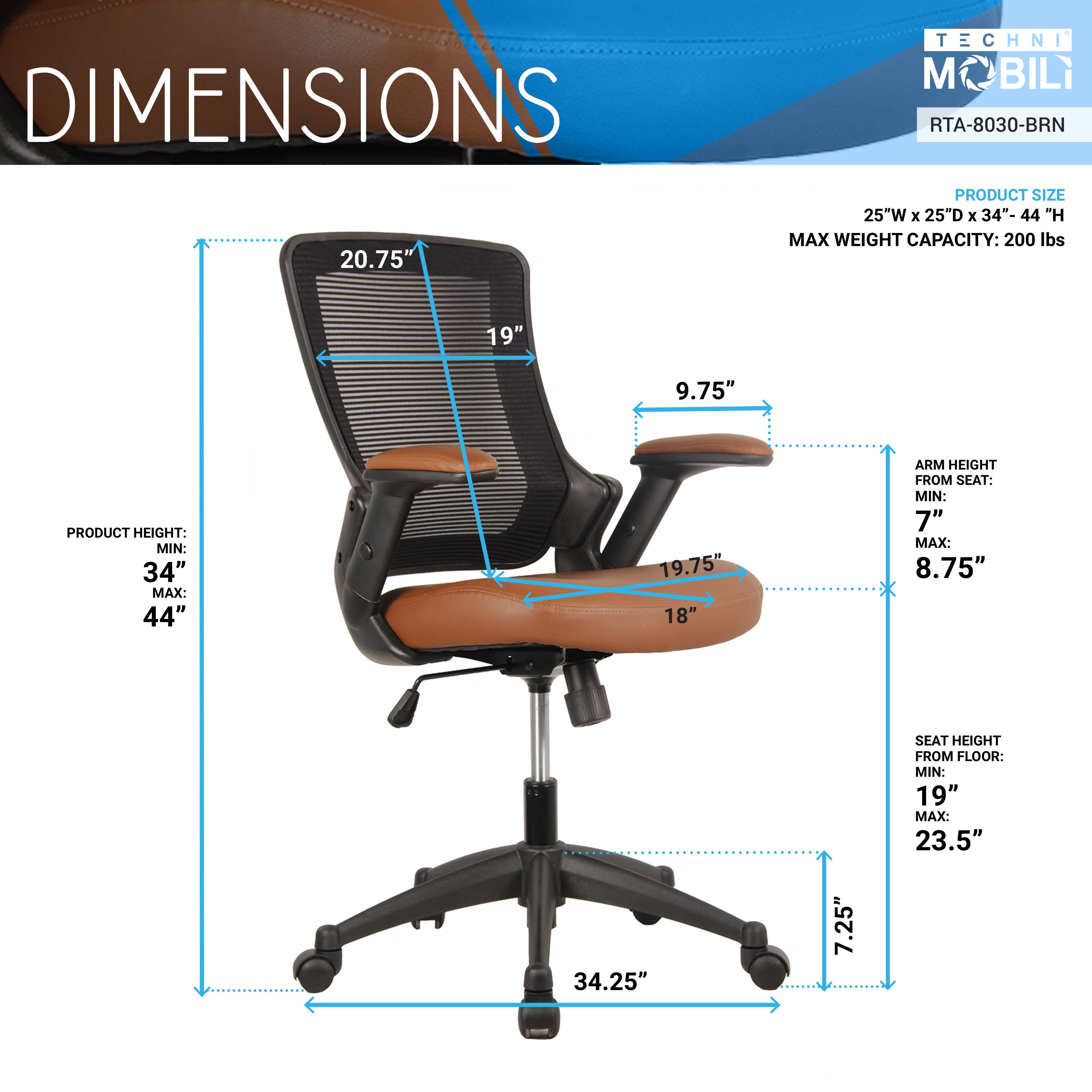 Techni Mobili RTA-8030-BRN Office-Chairs - View #5