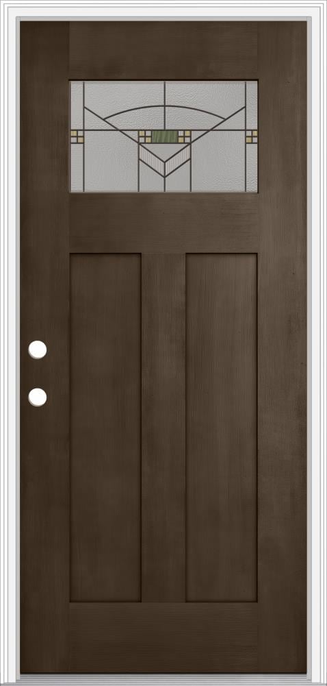 JELD-WEN LOWOLJW205800113 32-in x 80-in Fiberglass Craftsman Right-Hand Inswing Walnut Stained Prehung Front Door with Brickmould Insulating Core