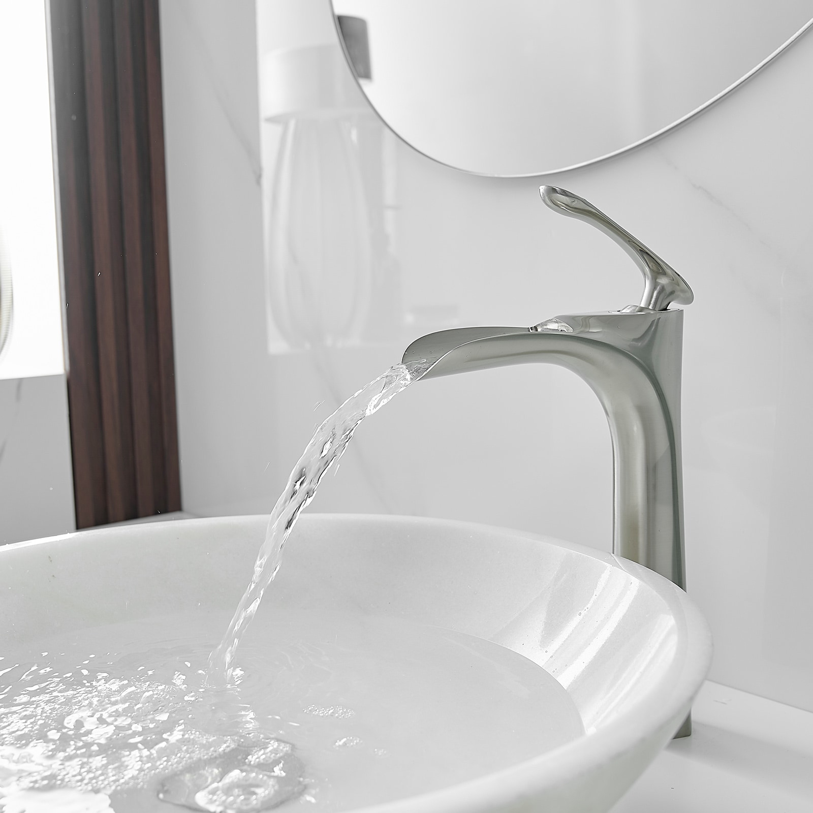 Brushed Nickel Single Handle Vessel Sink Faucet with Drain Assembly