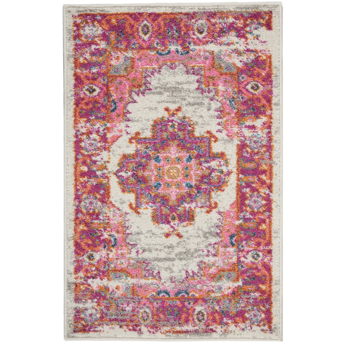 HomeRoots 4000385319 2 x 3 (ft) Loomed Polypropylene Ivory Fuchsia Rectangular Indoor Area rug