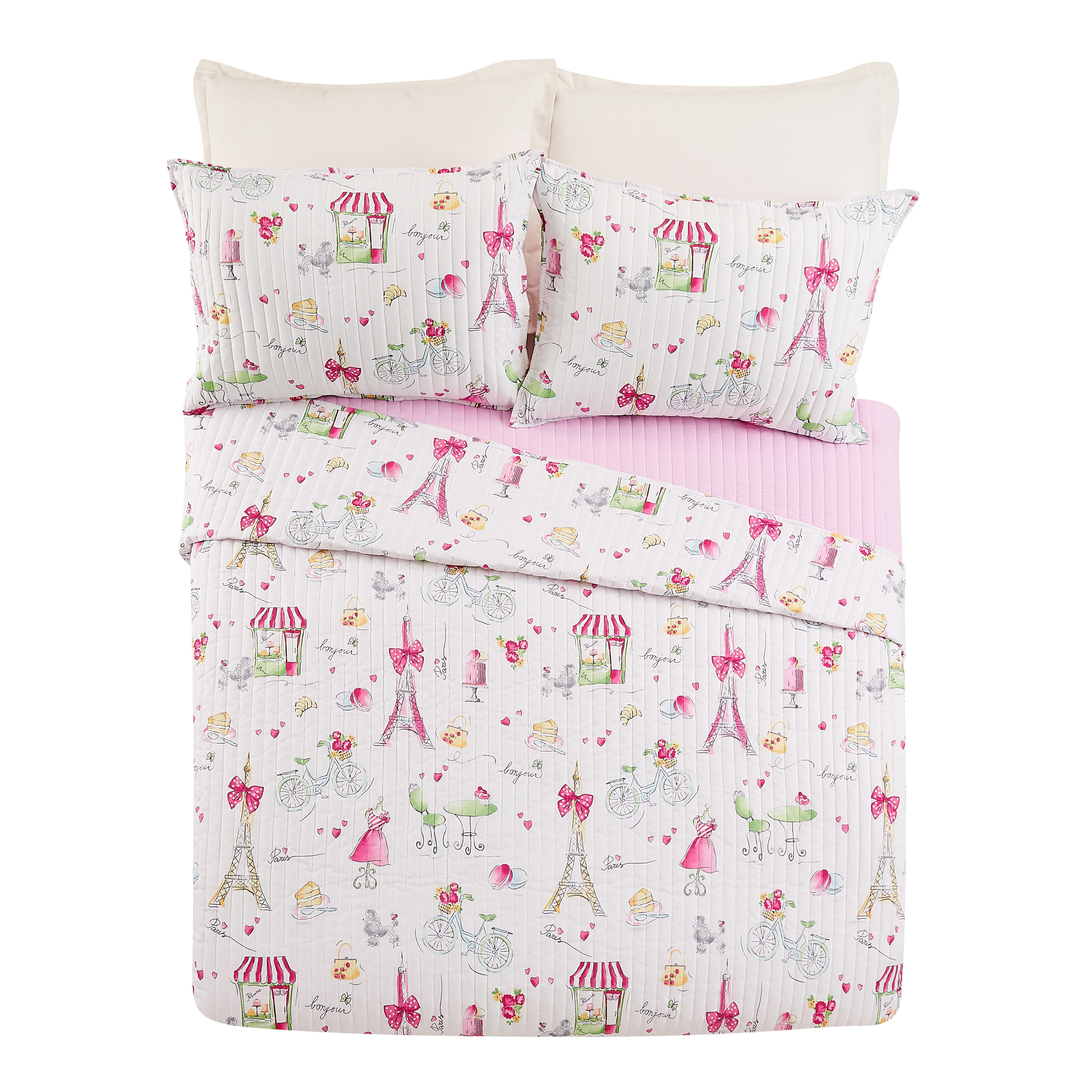 Pretty in Paris Pink Microfiber Twin Quilt Set