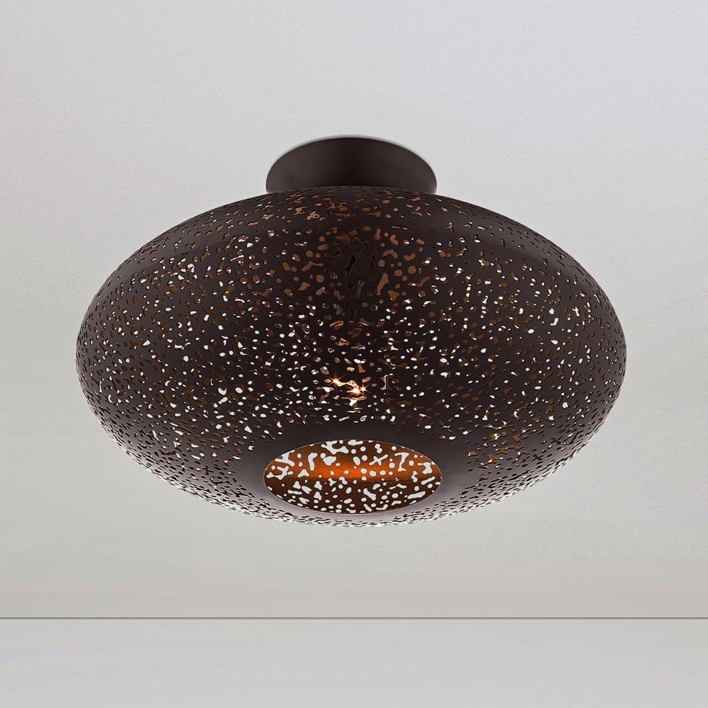 Elegant Bronze and Crystal 1-Light Semi-Flush Mount
